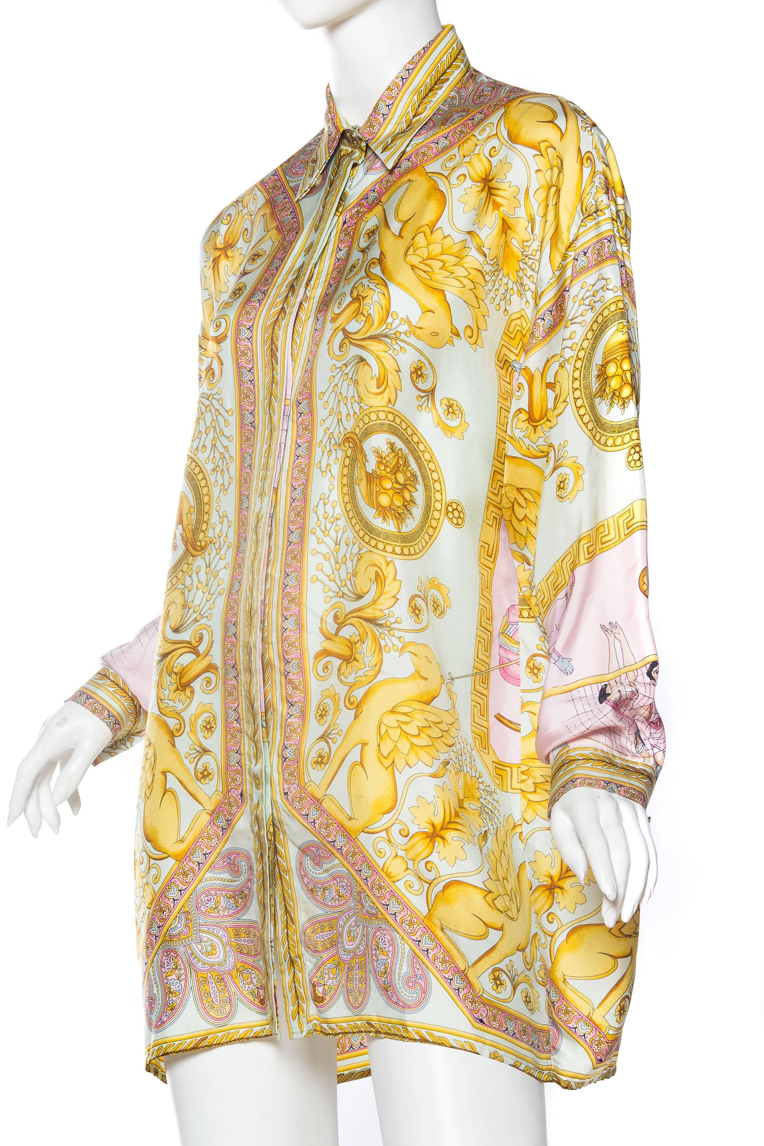 1990s Gianni Versace Gold Baroque Print Blouse 2