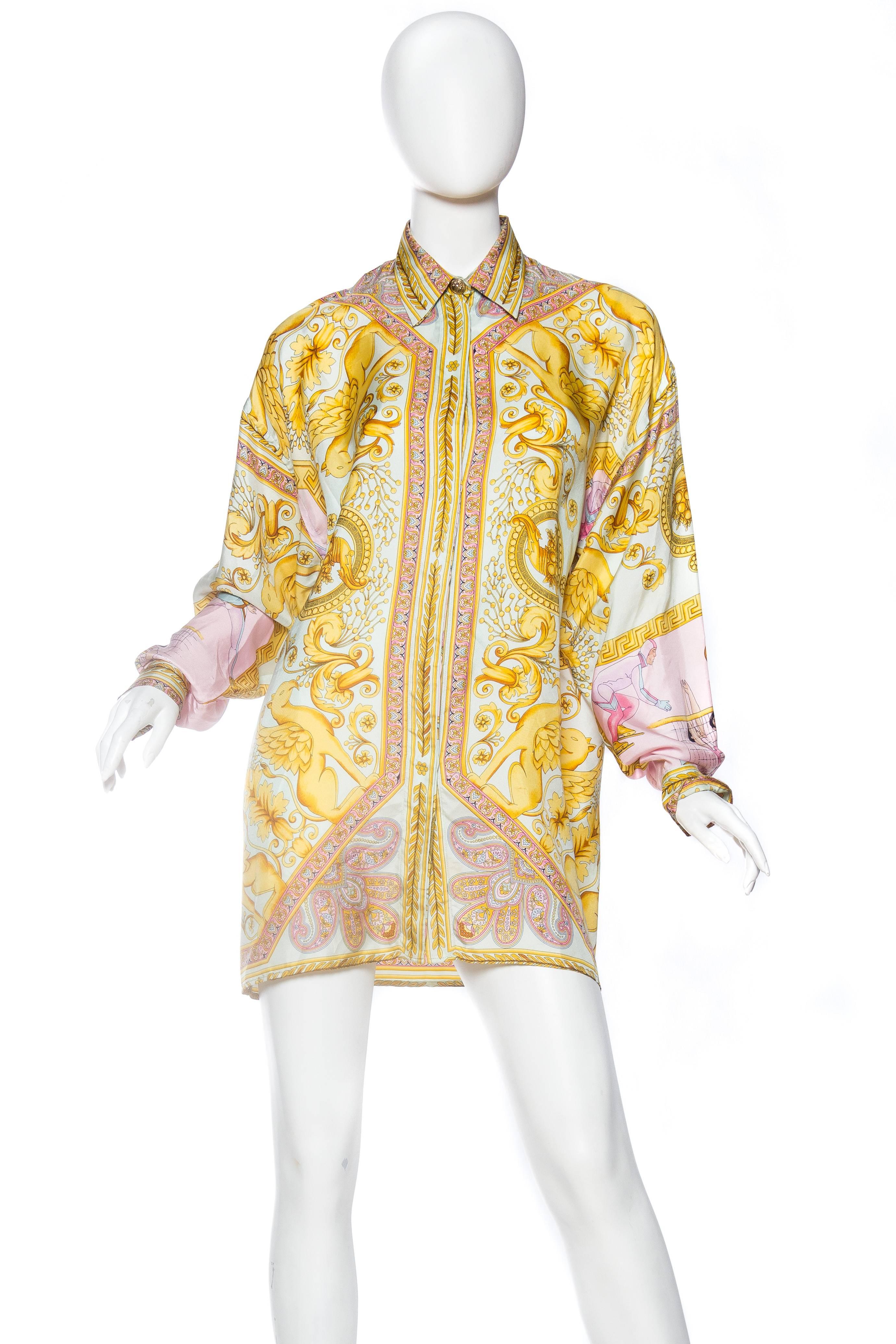 1990s Gianni Versace Gold Baroque Print Blouse In Excellent Condition In New York, NY