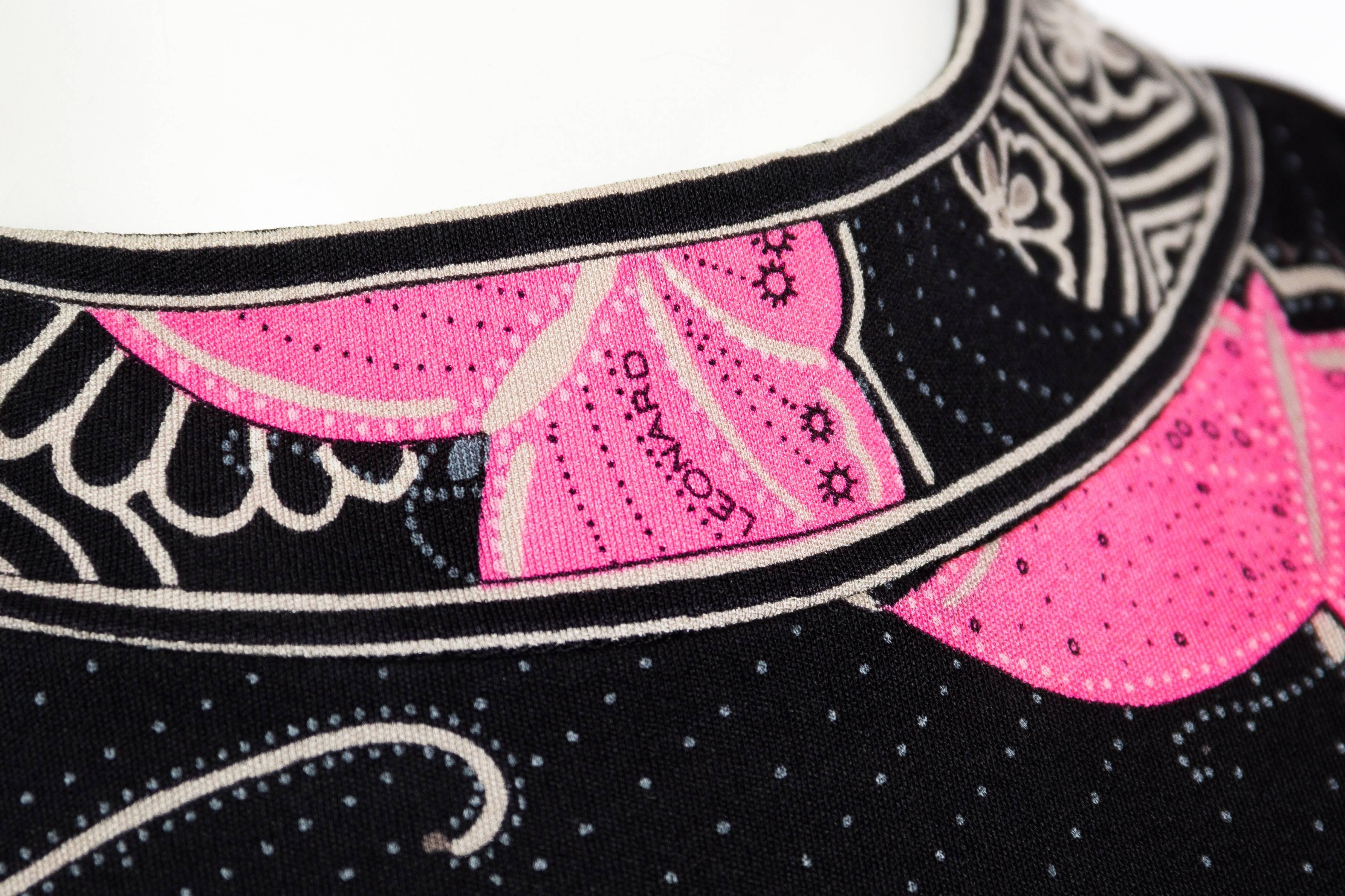 1970S LEONARD Black & Pink Silk Jersey Asian Inspired Butterfly Print Dress 4