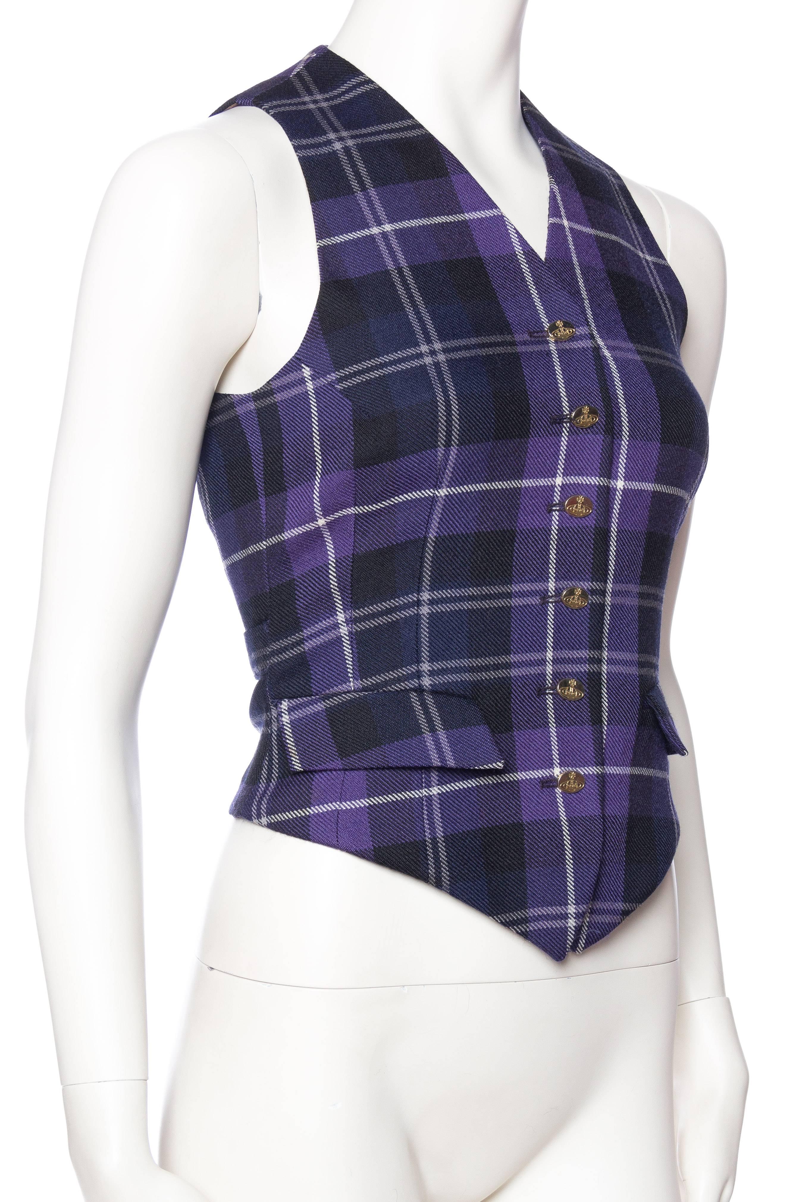 Black 1990s Iconic Naomi Campbell Vivienne Westwood Tartan Waistcoat Top