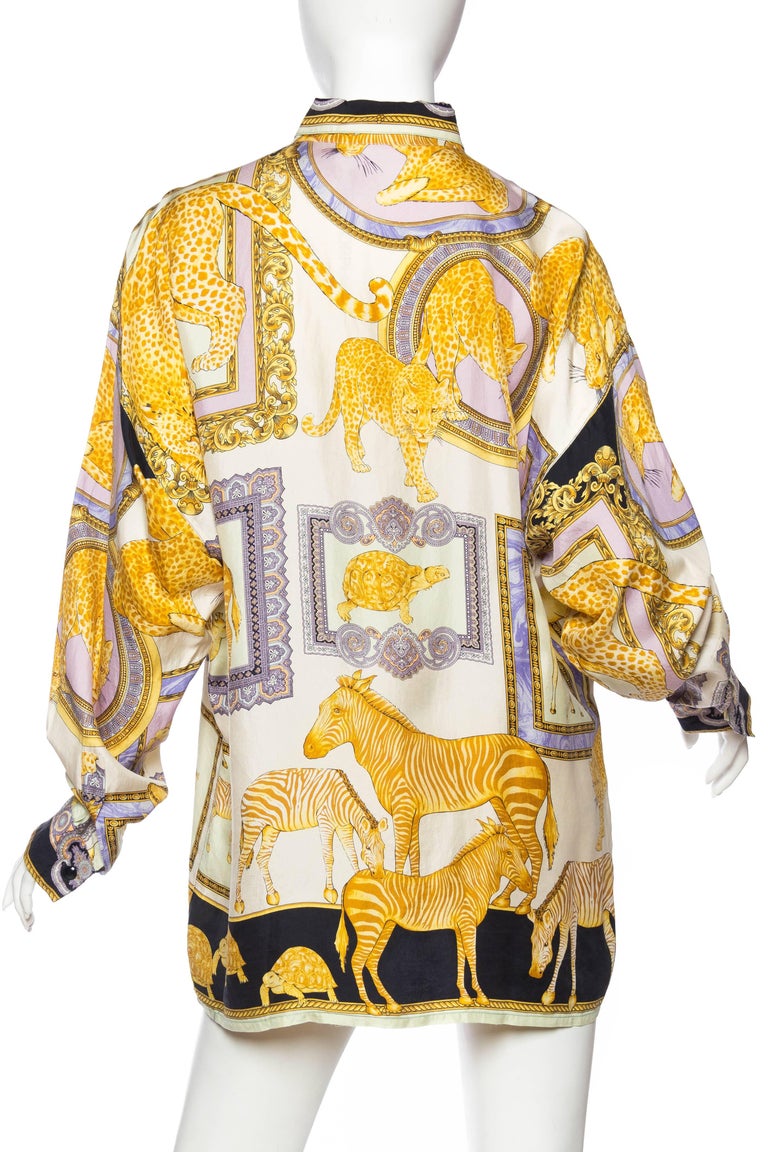 1990s Gianni Versace Baroque and Leopard Safari Silk Shirt at 1stDibs ...
