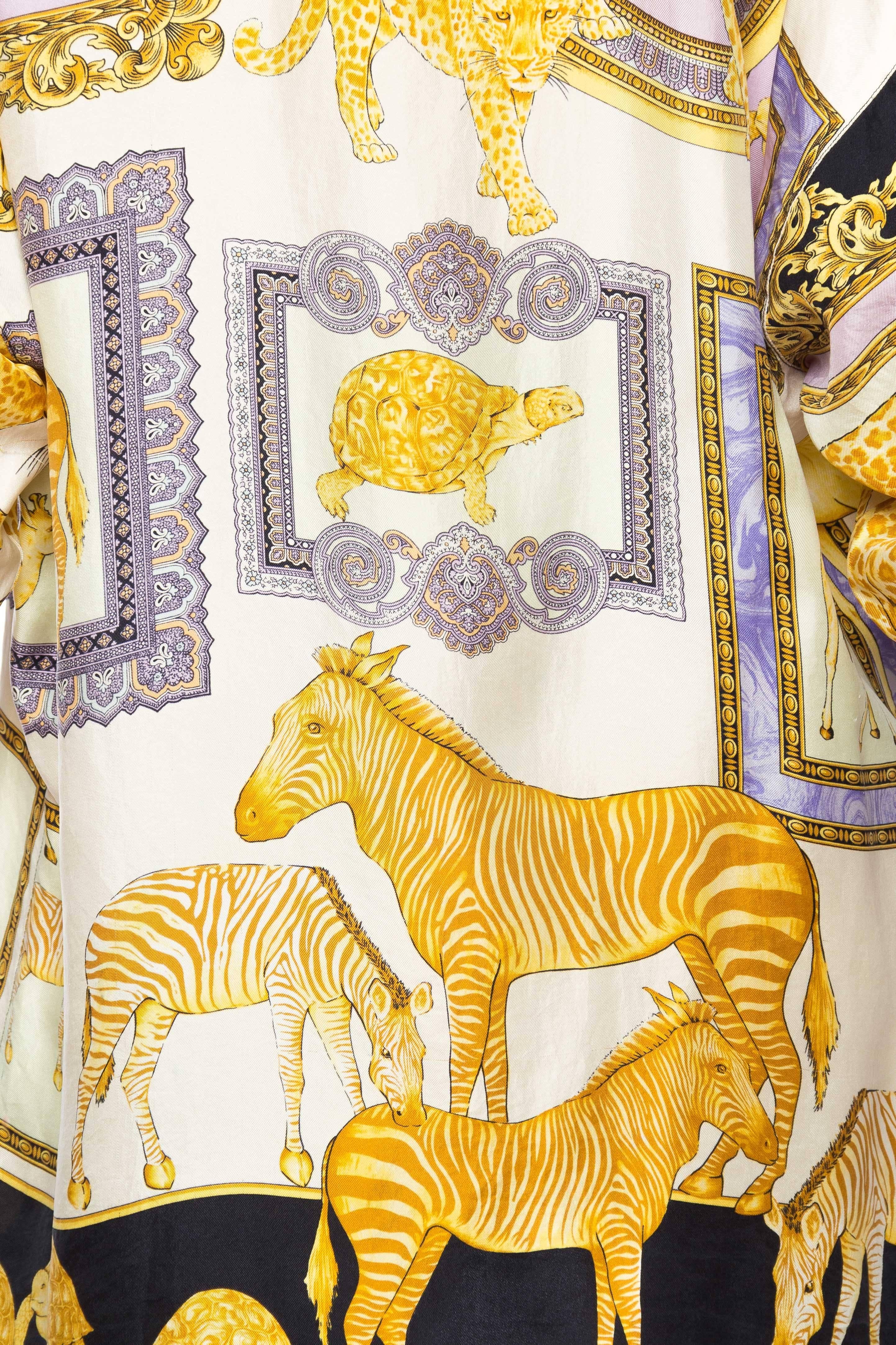 1990s Gianni Versace Baroque and Leopard Safari Silk Shirt 1