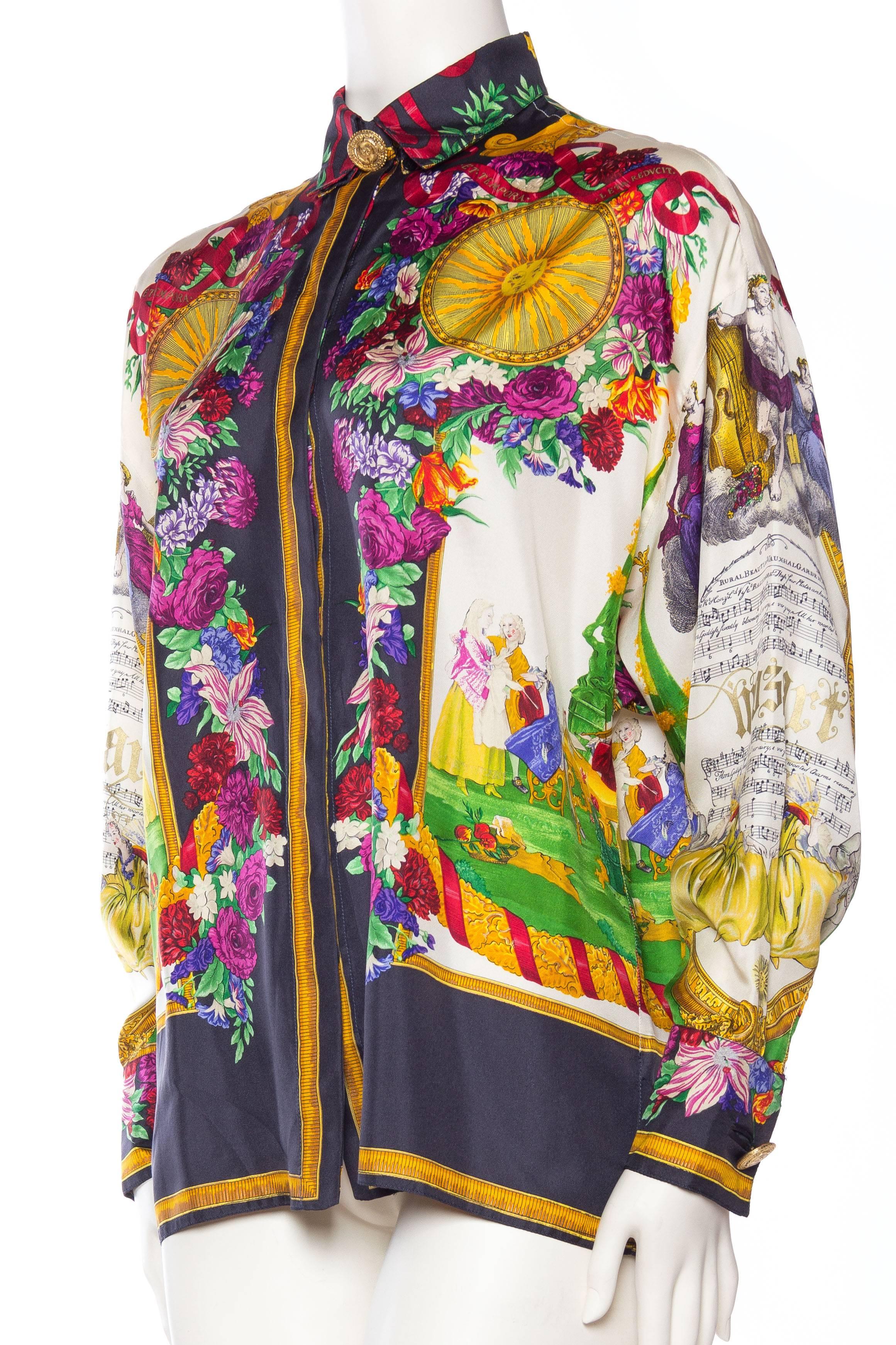 1990s Gianni Versace Mosart Baroque Print Blouse In Excellent Condition In New York, NY