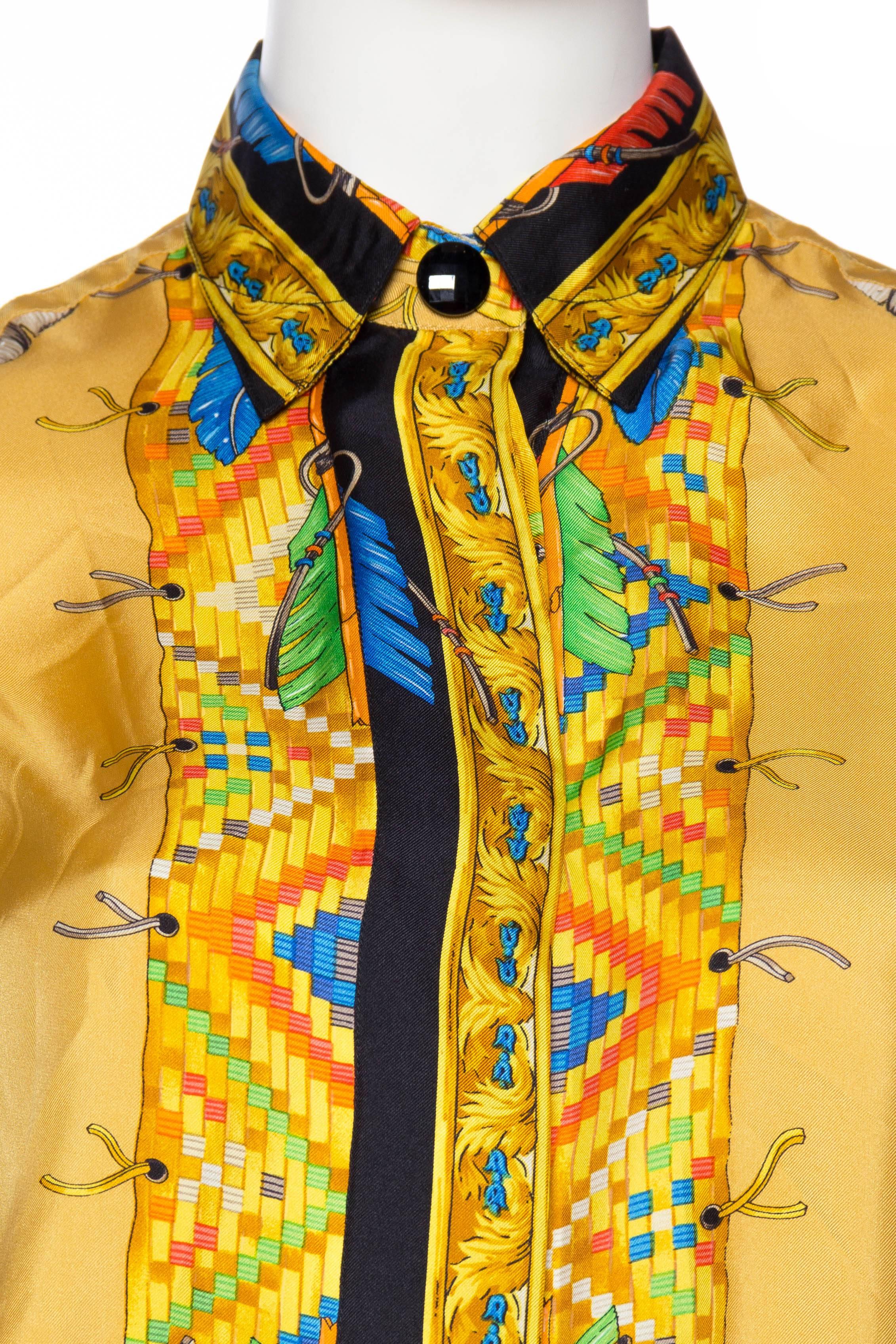 1990s Gianni Versace Native American Western Printed Silk Blouse In Excellent Condition In New York, NY