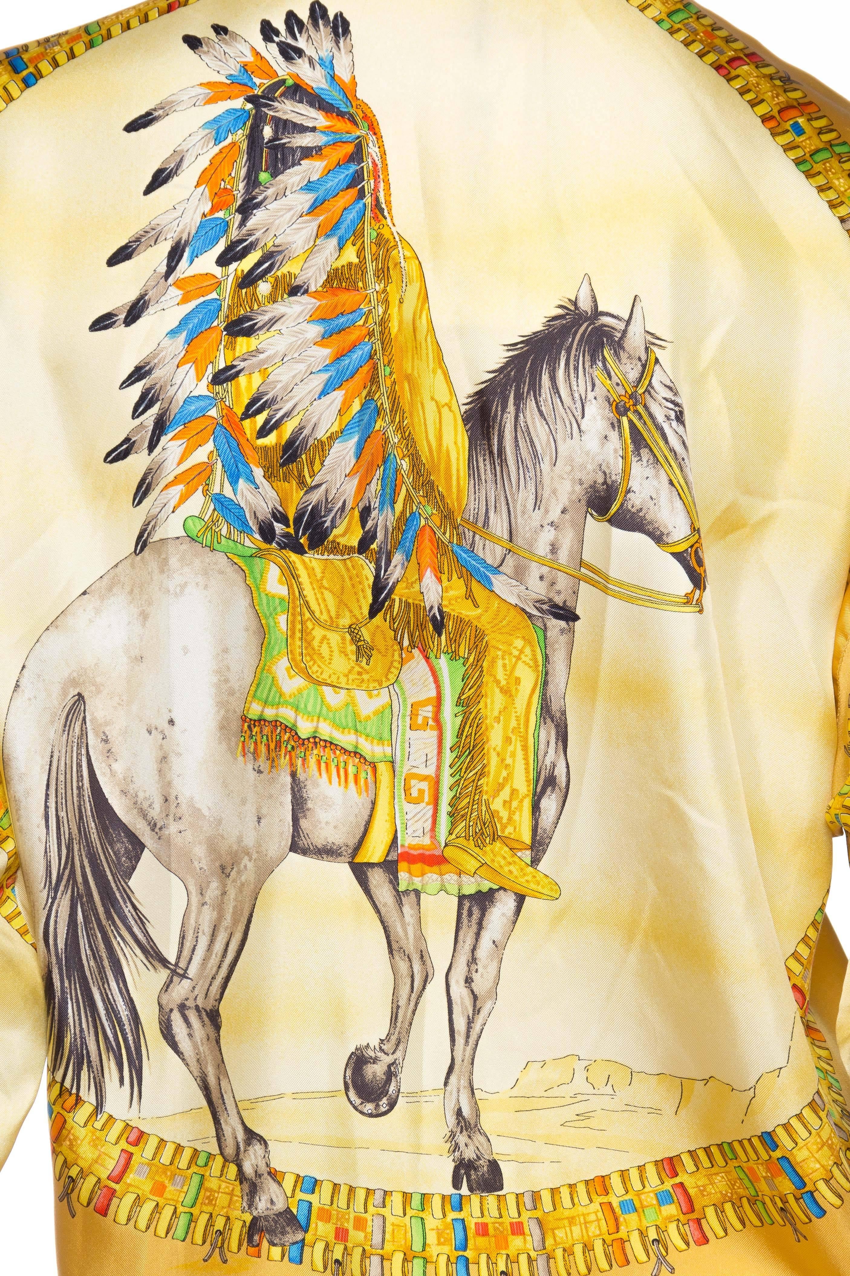 1990s Gianni Versace Native American Western Printed Silk Blouse 1