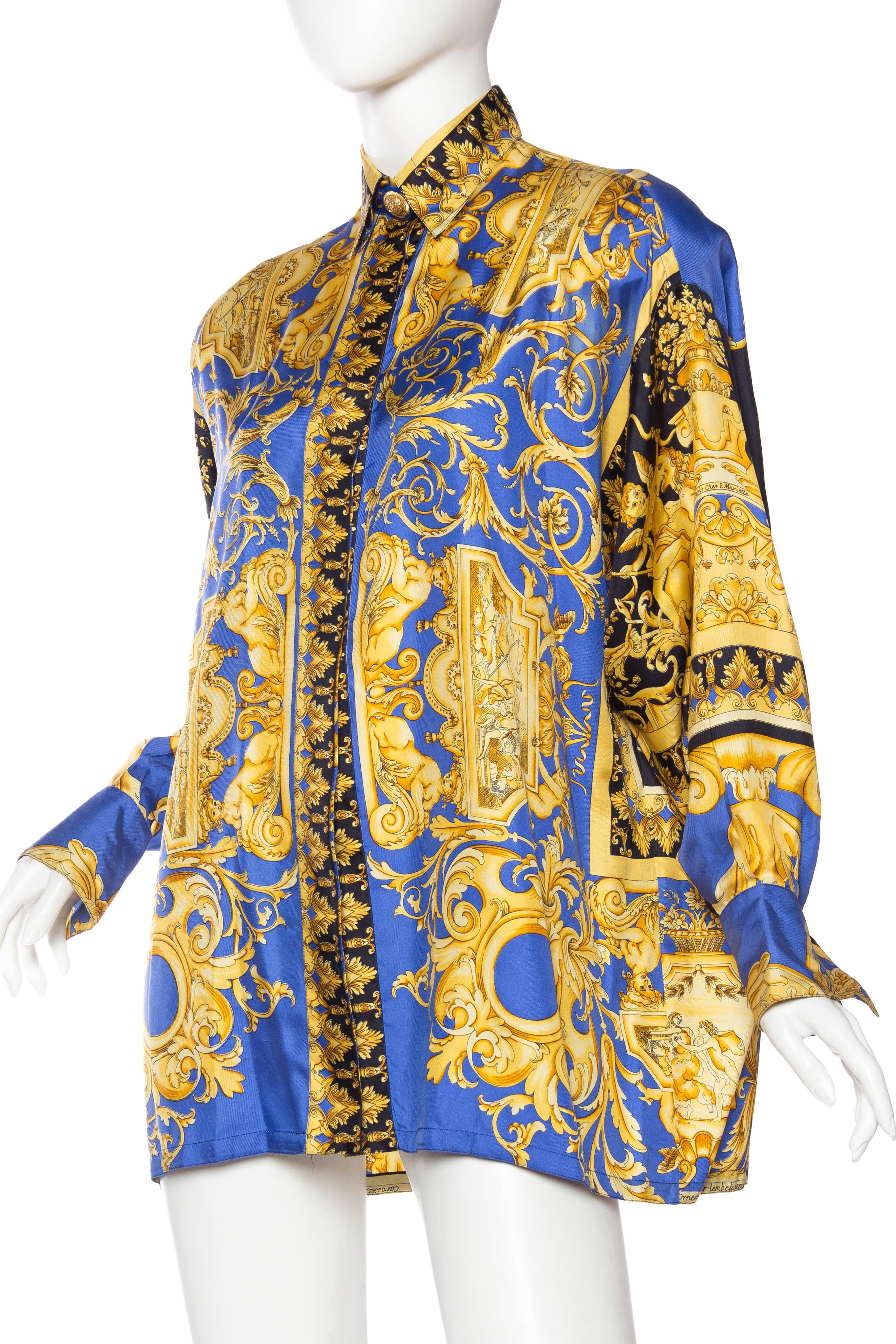 1990s Gianni Versace Couture Atelier Versace Silk Blouse with Medusa Buttons  In Excellent Condition In New York, NY