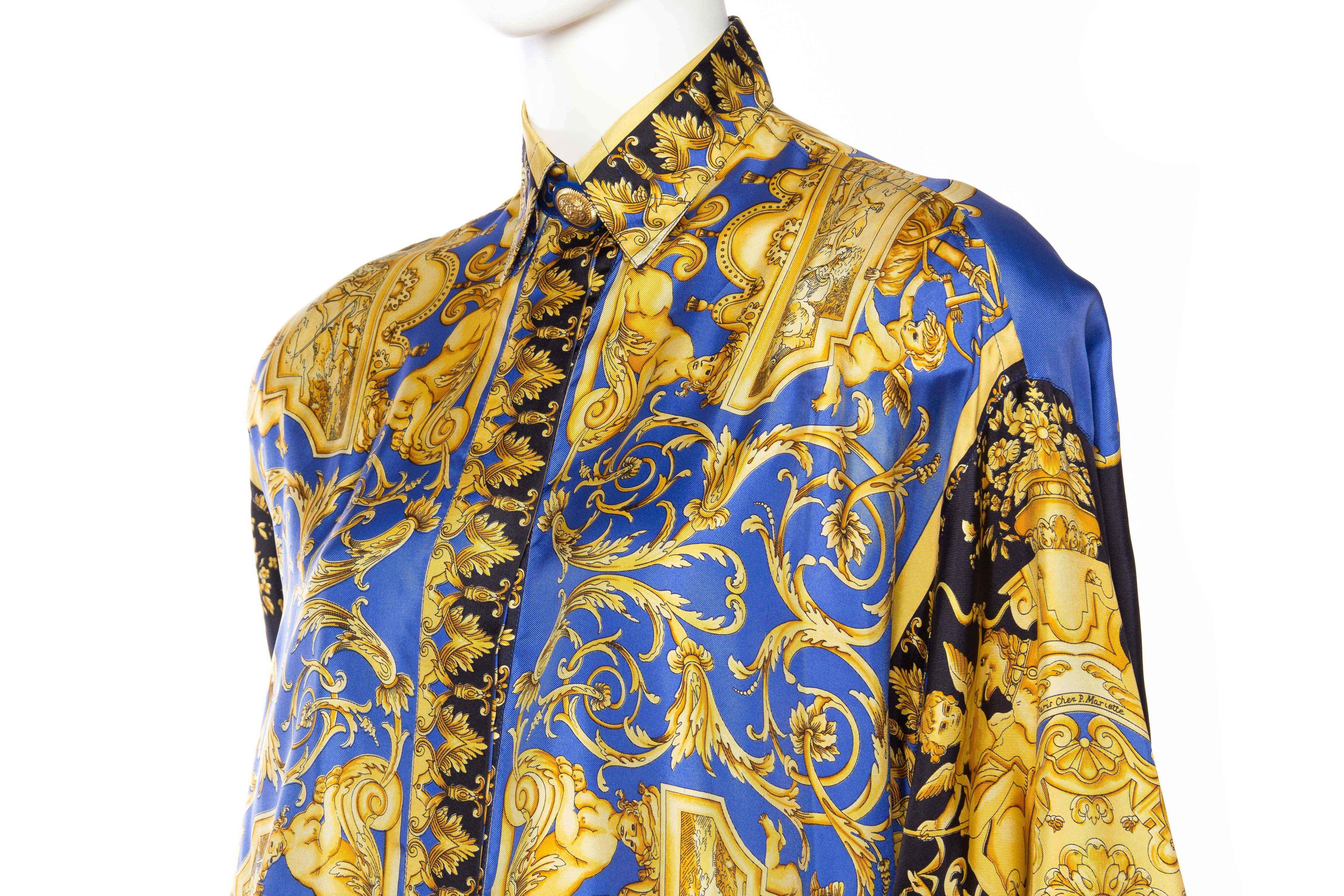 1990s Gianni Versace Couture Atelier Versace Silk Blouse with Medusa Buttons  1