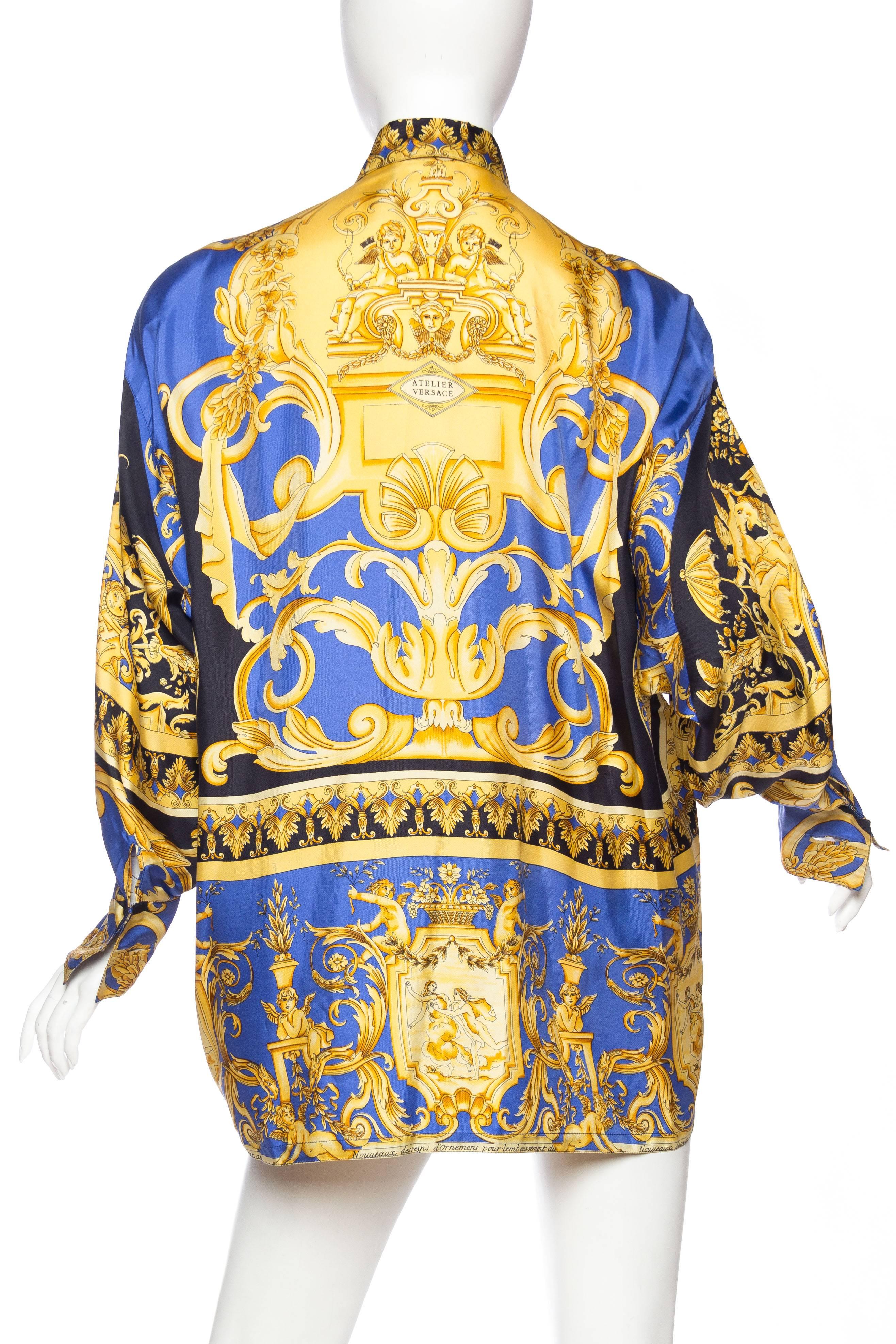 Women's 1990s Gianni Versace Couture Atelier Versace Silk Blouse with Medusa Buttons 