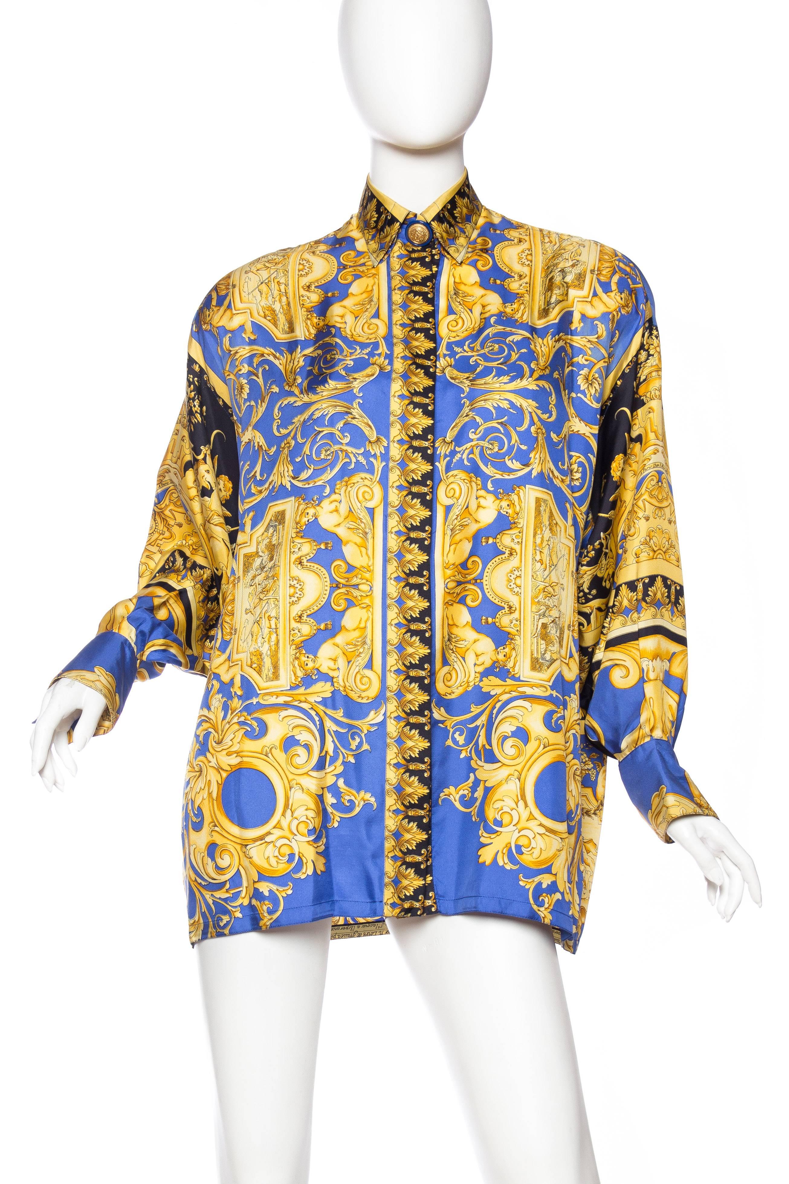 Gorgeous 1990s baroque hand printed silk from Atelier Versace with the Gianni Versace Couture label. 