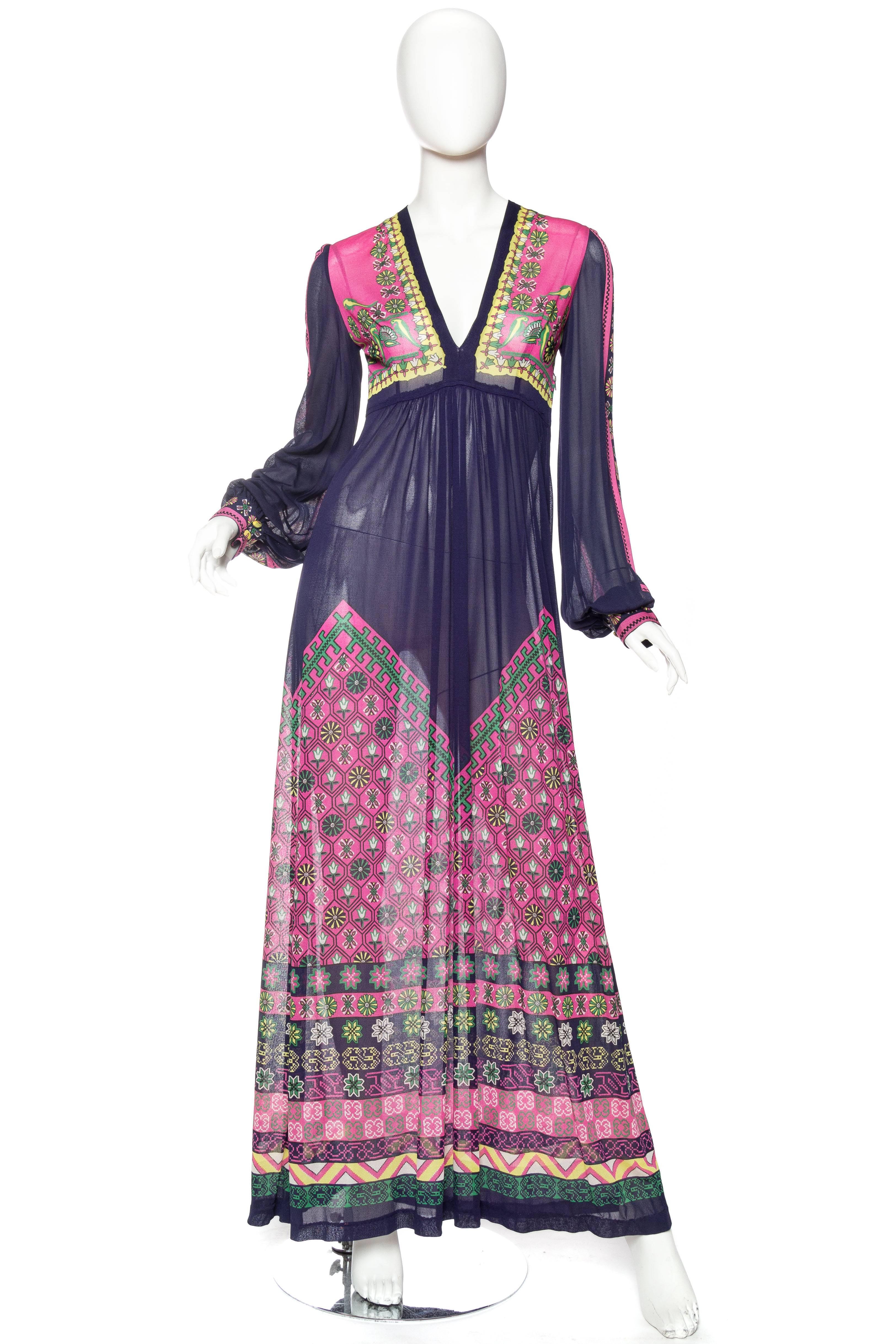 1970s Gottex Mediterranean Jersey Maxi Dress 