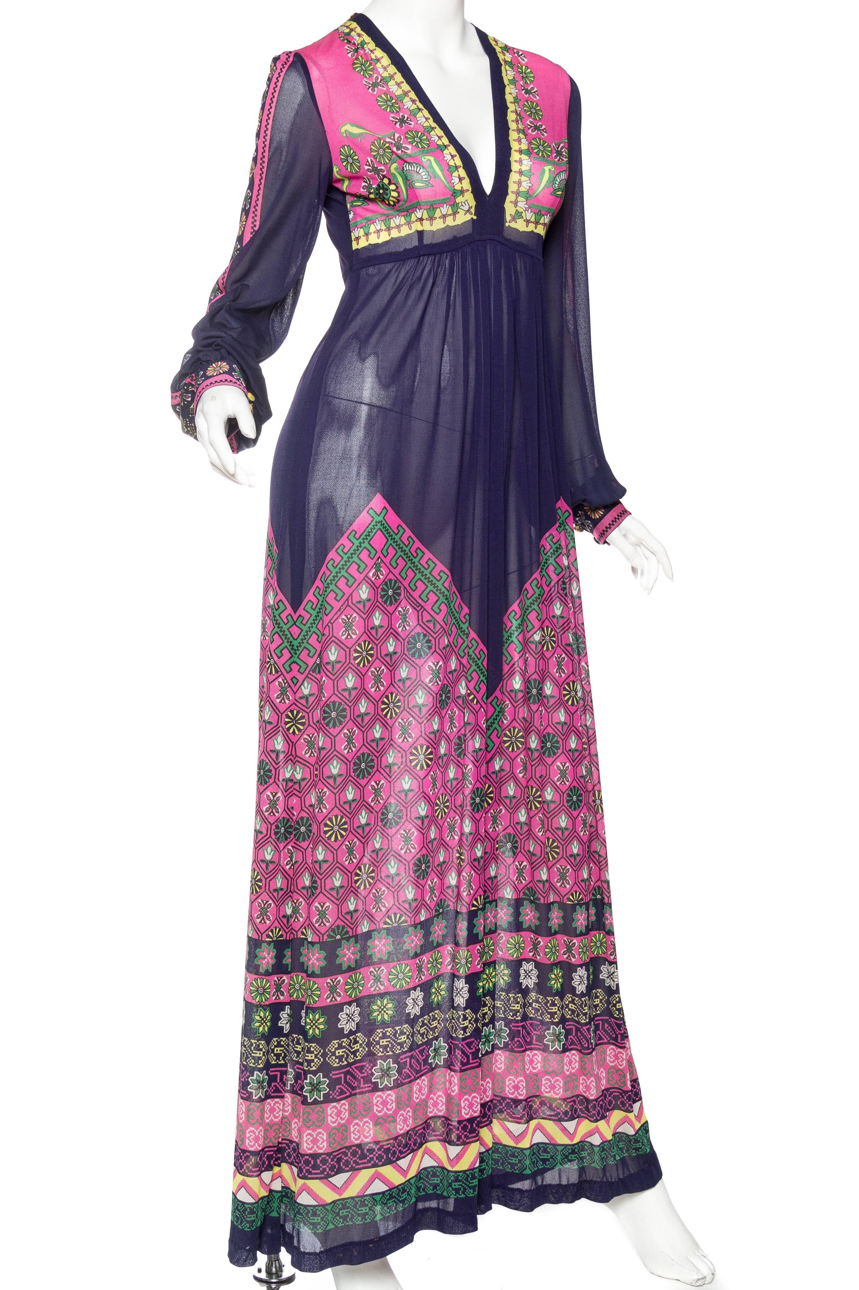 Gray Gottex Mediterranean Jersey Maxi Dress, 1970s