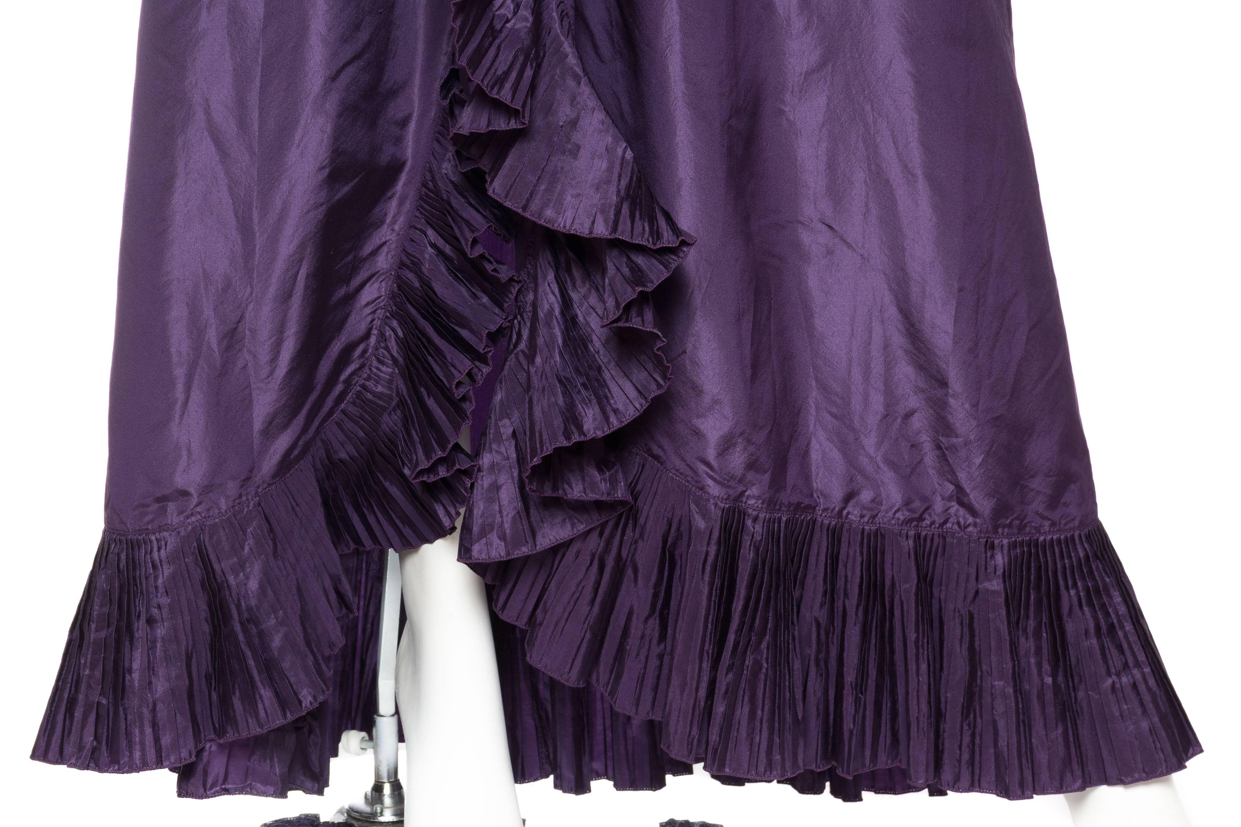 Ruffled Silk Taffeta Duster Coat Wrap Dress, 1970s  3