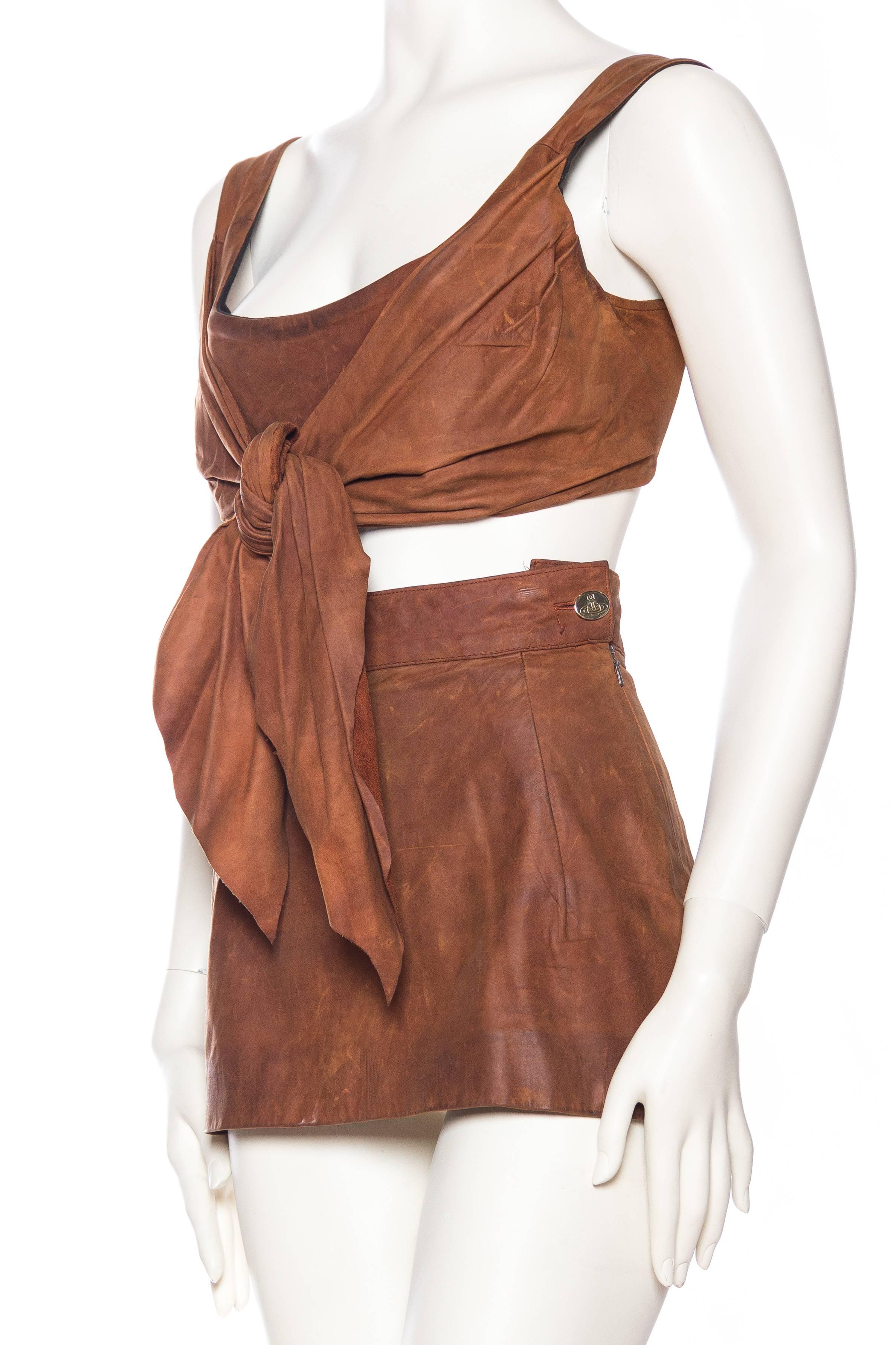 Vivienne Westwood Leather Corset Top and Skirt, 1990s  In Good Condition In New York, NY