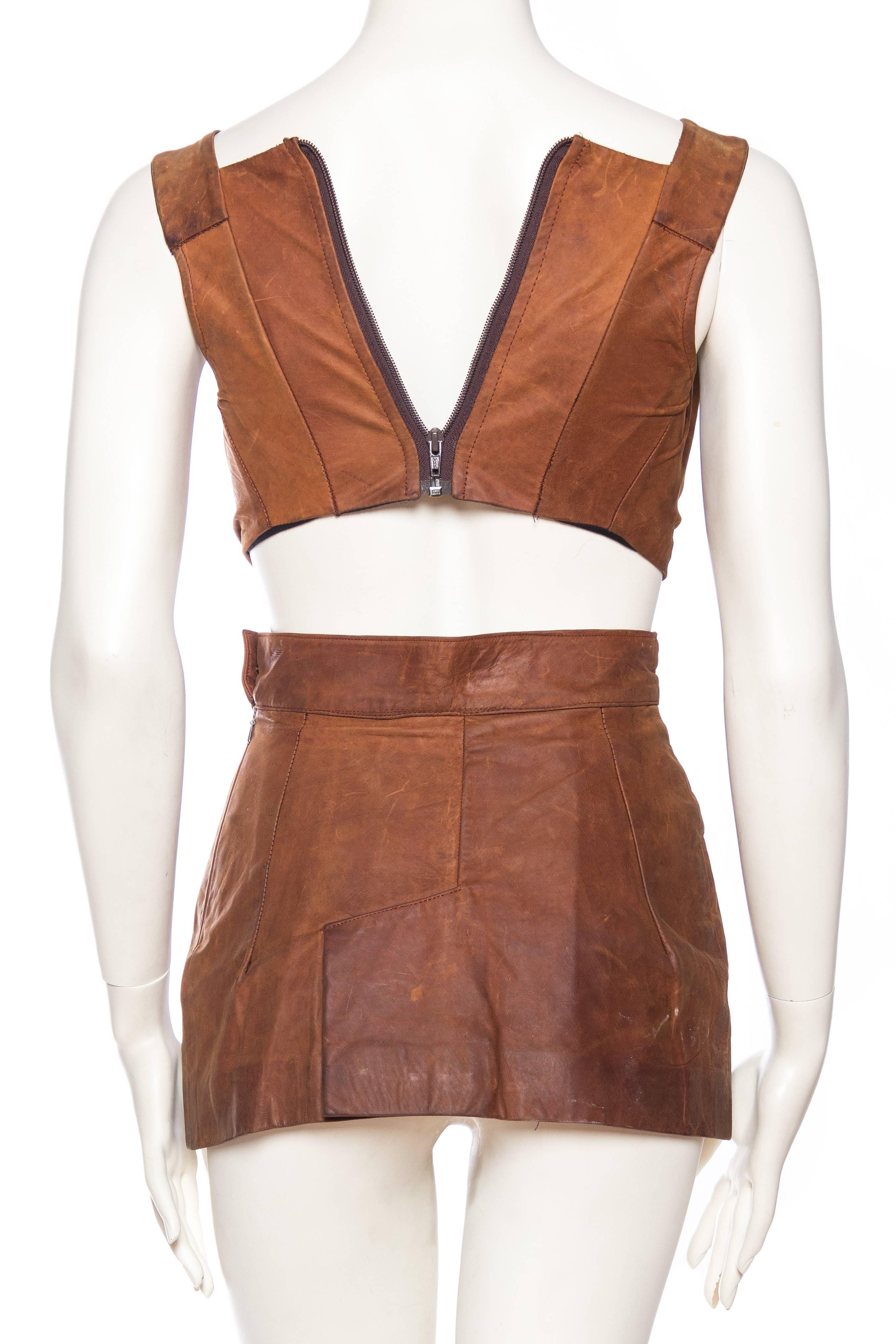 Women's Vivienne Westwood Leather Corset Top and Skirt, 1990s 