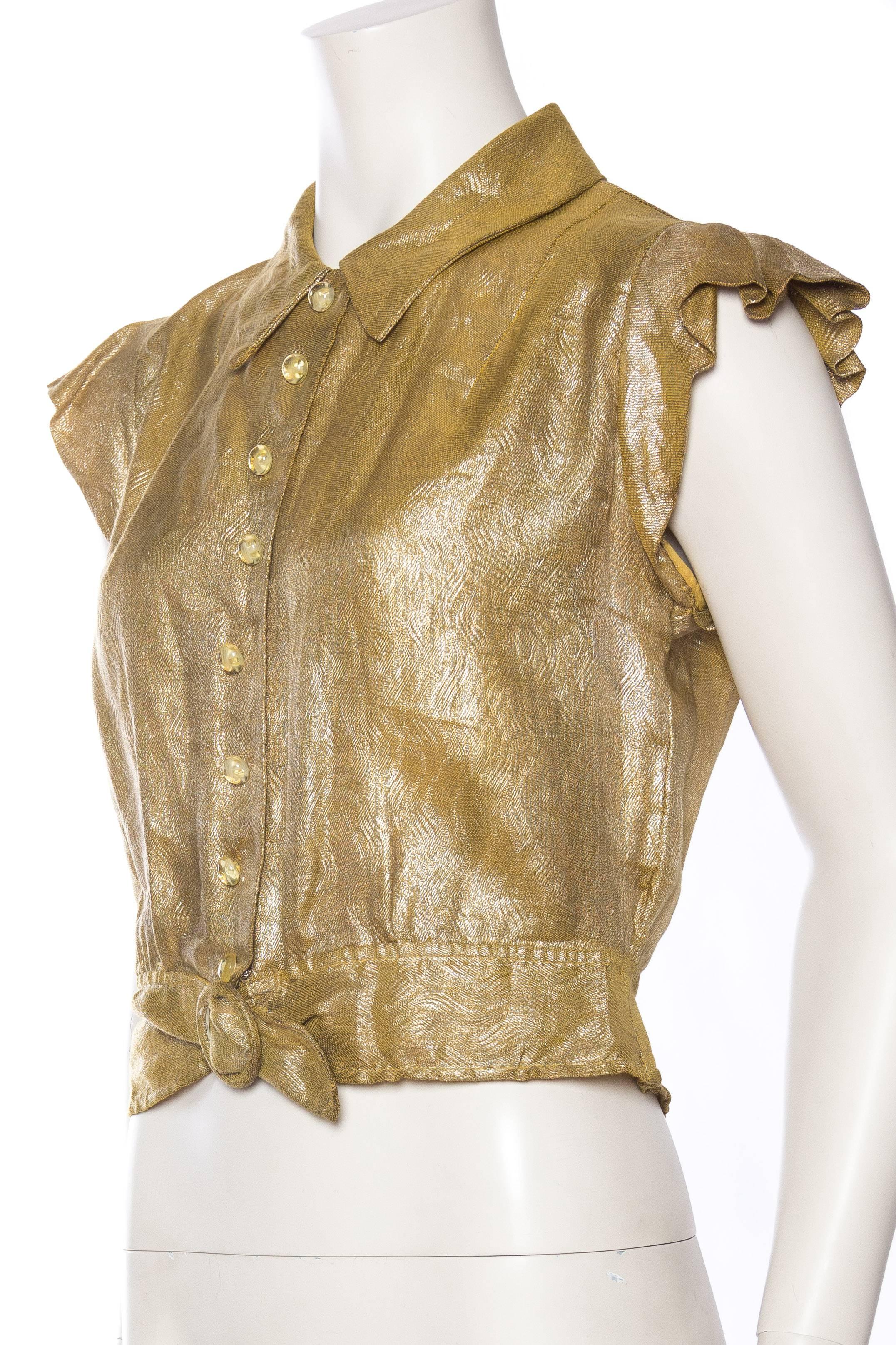 Brown Jeanne Lanvin Gold Lamé Blouse, 1930s 