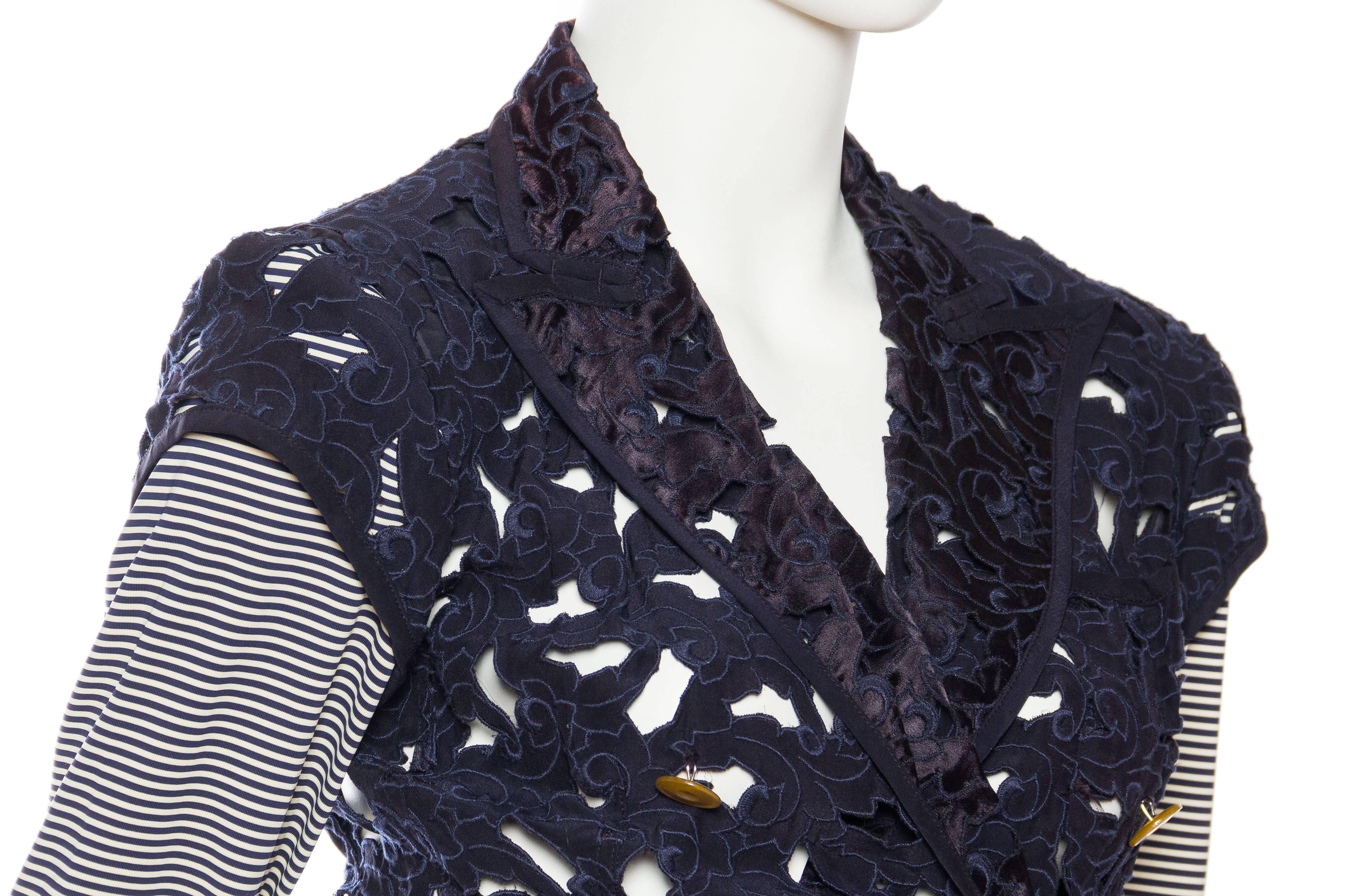 Women's 1990S JEAN PAUL GAULTIER Blue & White Striped Jersey Lace Cut Out Blazer For Sale