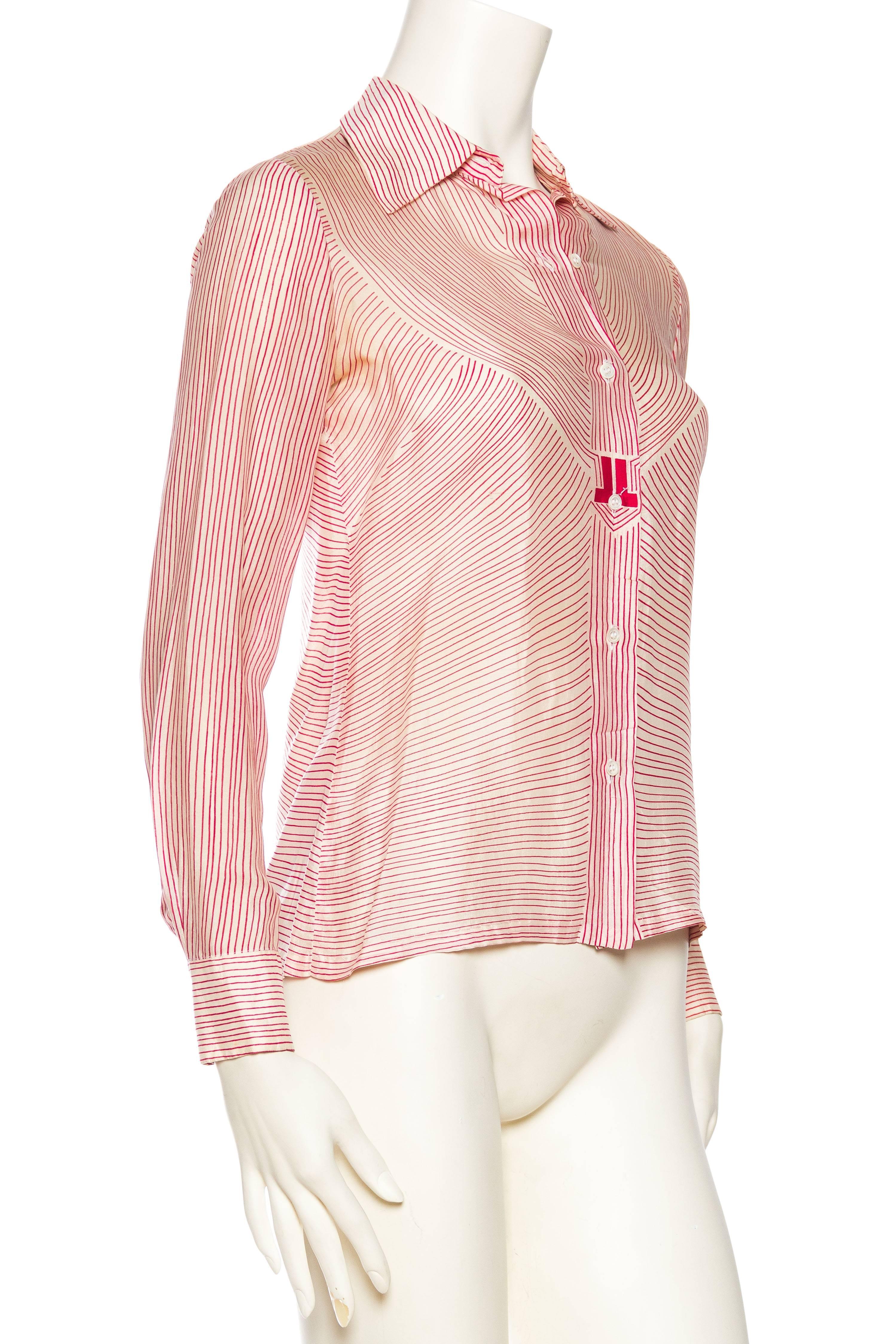 Lanvin Geometric Stripe Logo Blouse, 1970s  In Excellent Condition In New York, NY