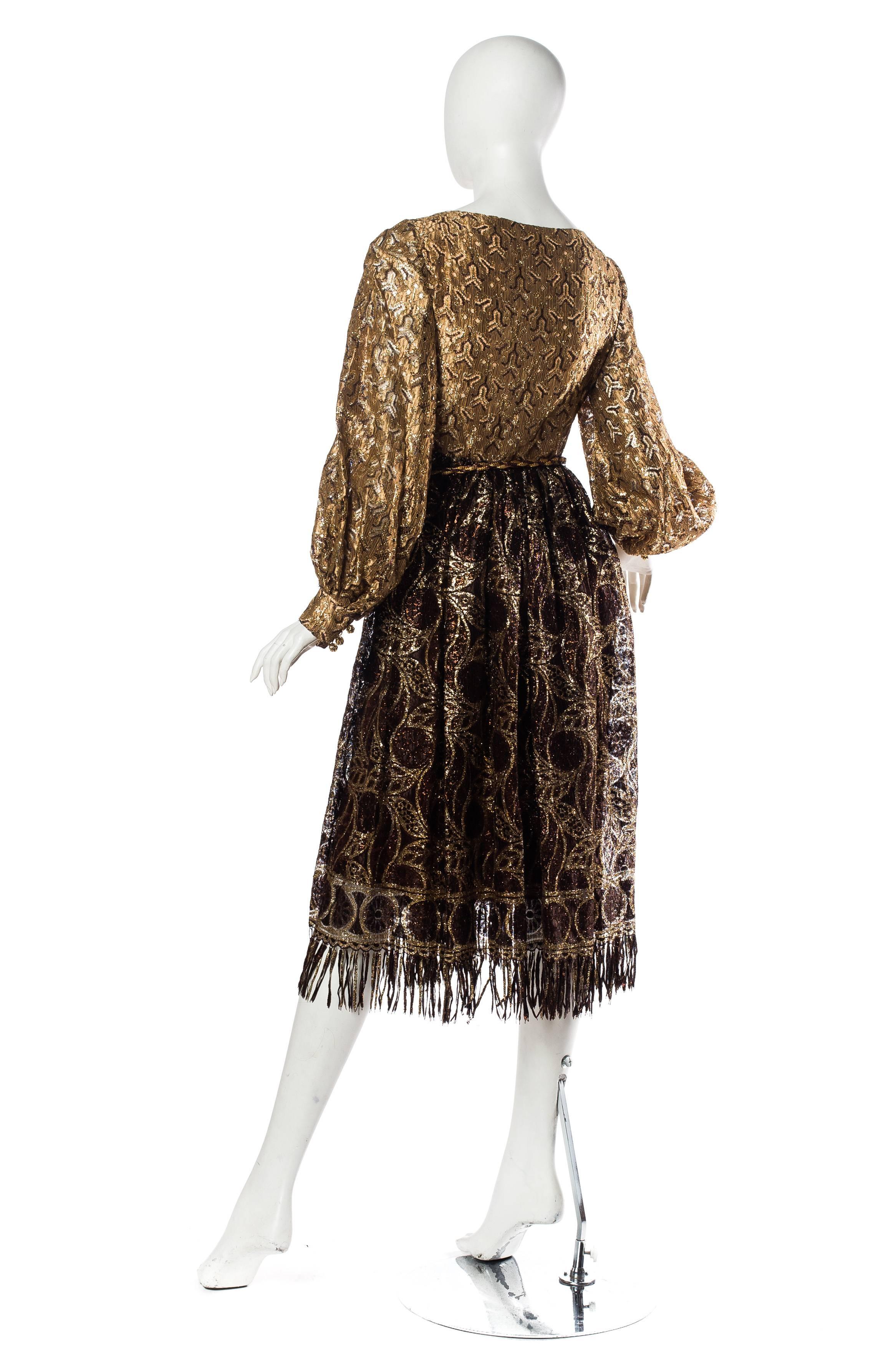 1960s Metallic Lace Dress with Fringe and Crystals In Excellent Condition In New York, NY