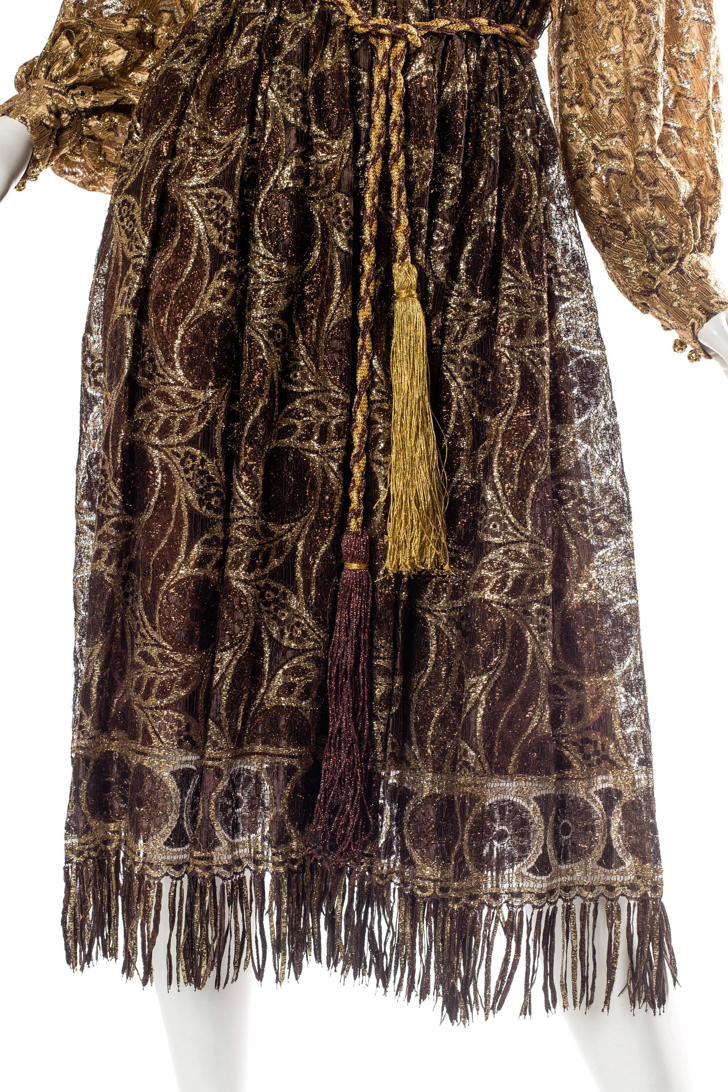 1960s Metallic Lace Dress with Fringe and Crystals 3