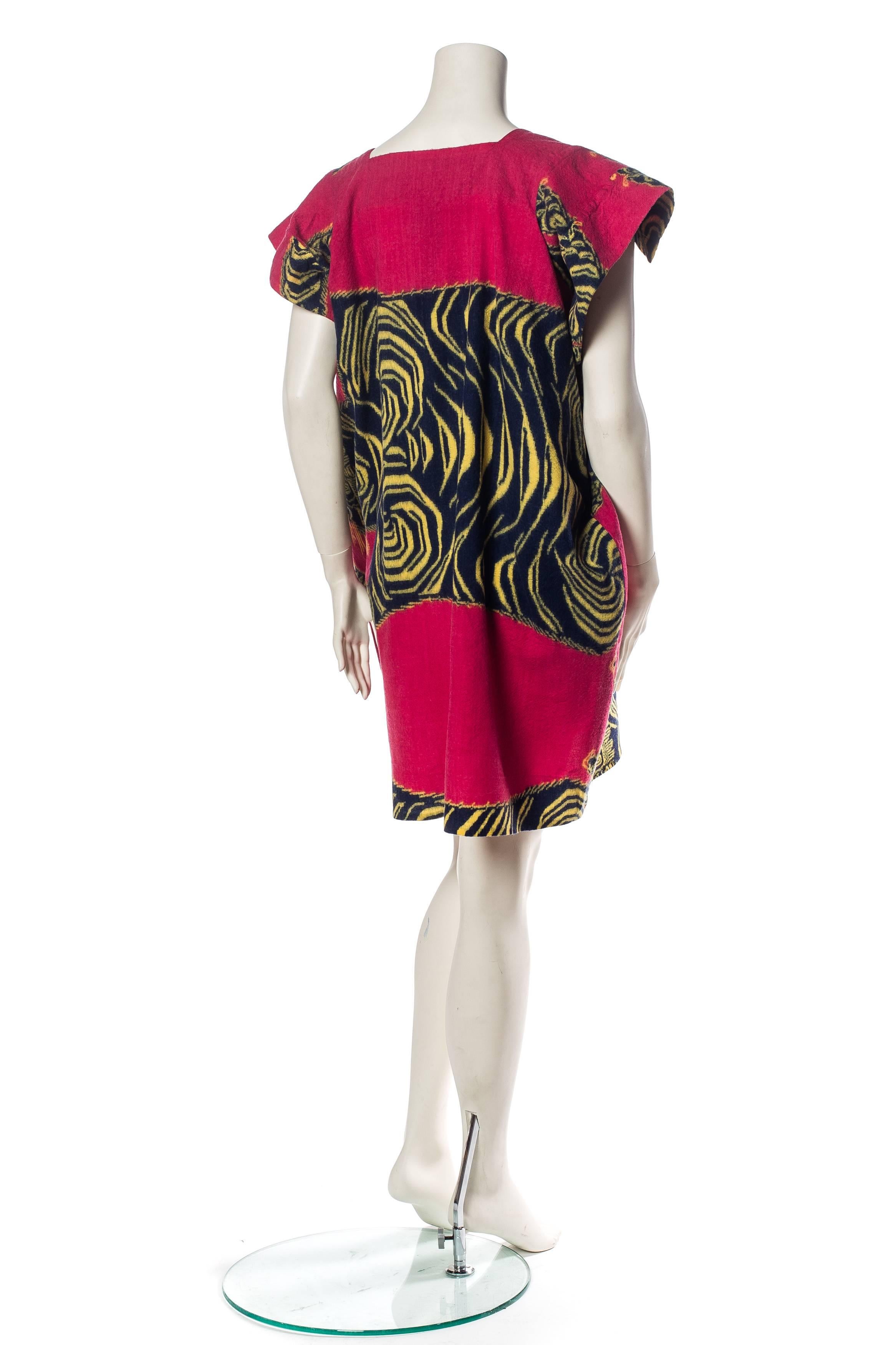 Black 2010S BERNHARD WILLHELM Magenta Wool Chinese Tiger Runway Sample Dress For Sale