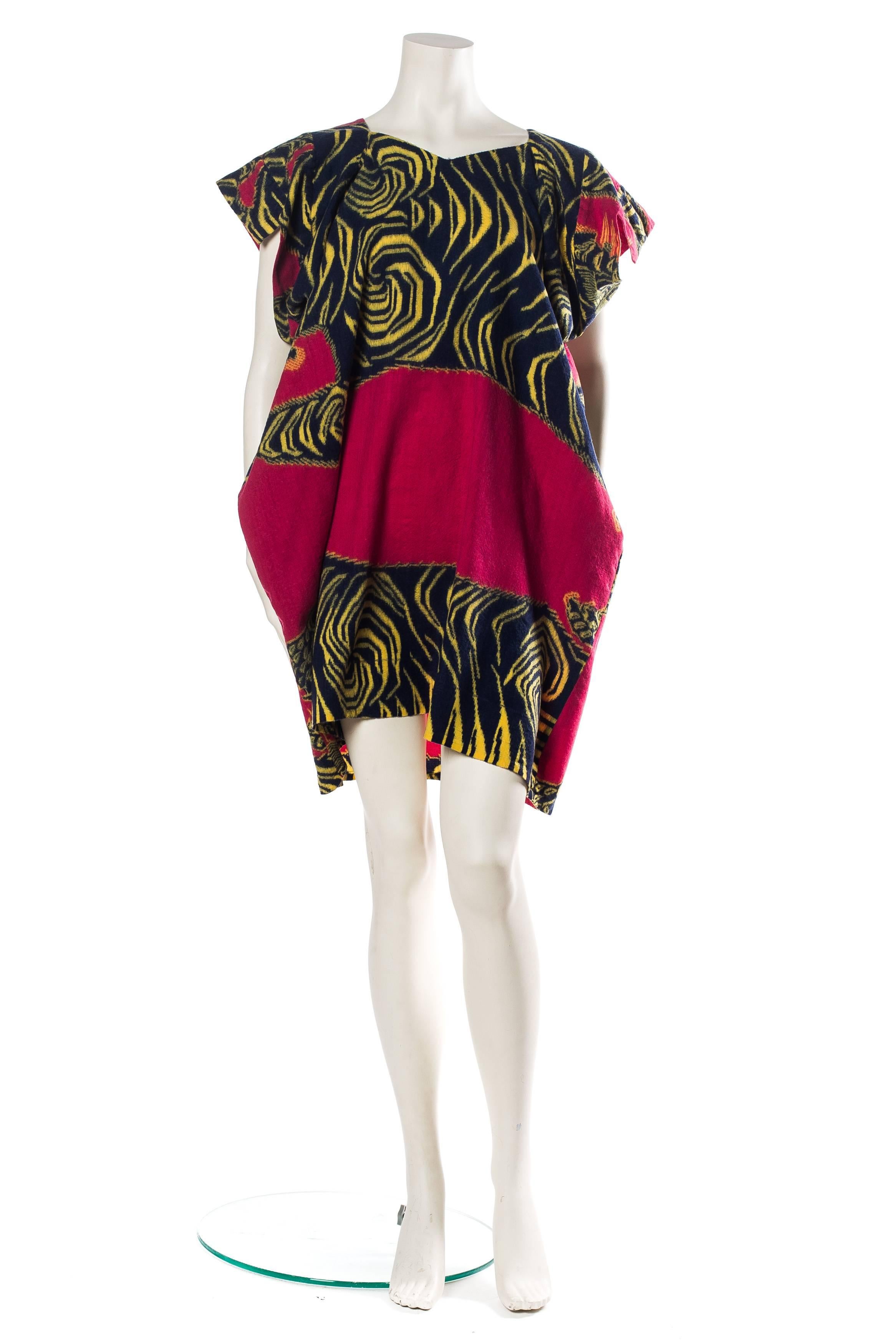 2010S BERNHARD WILLHELM Magenta Wool Chinese Tiger Runway Sample Dress For Sale 1