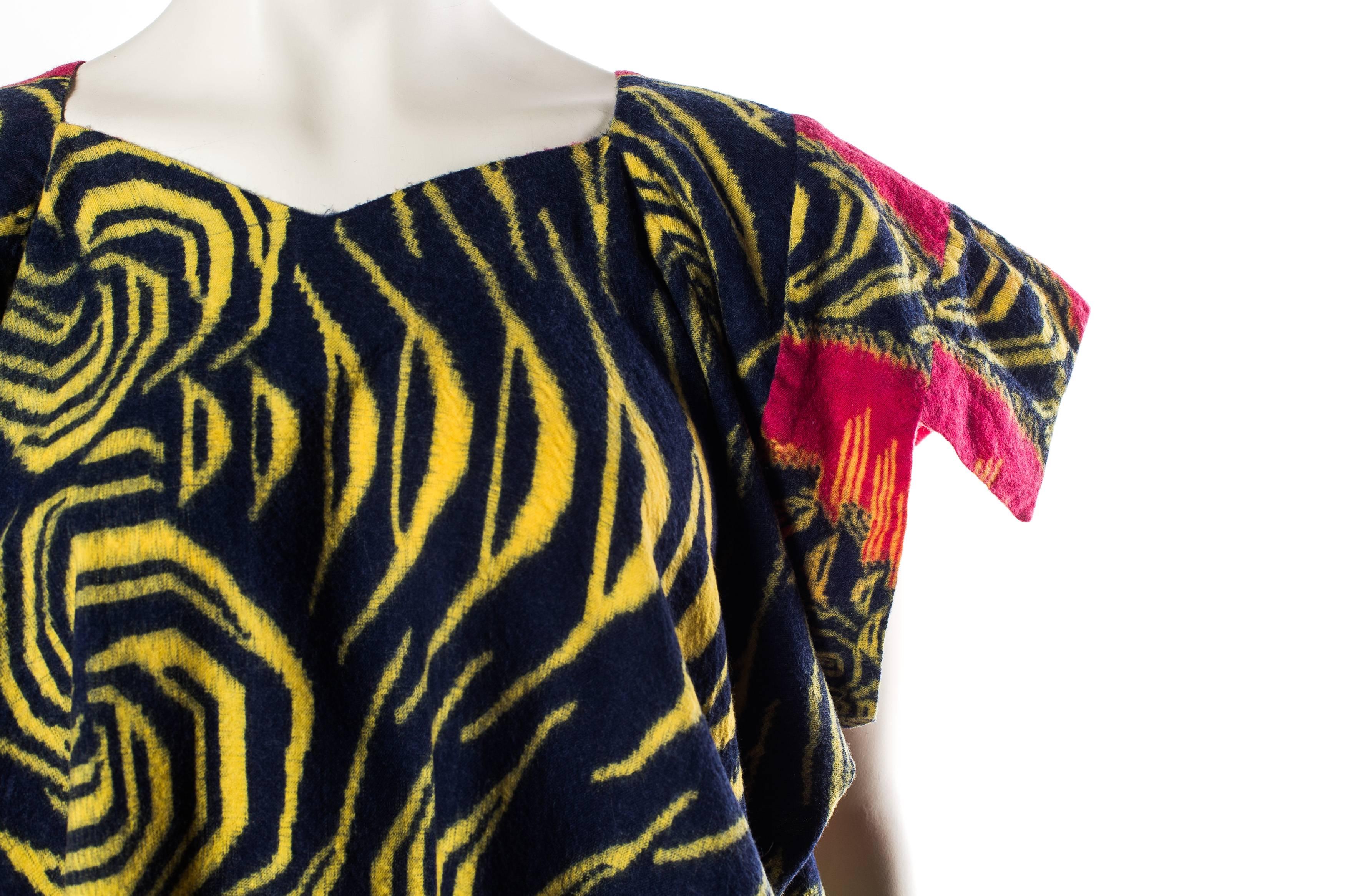 Women's 2010S BERNHARD WILLHELM Magenta Wool Chinese Tiger Runway Sample Dress For Sale