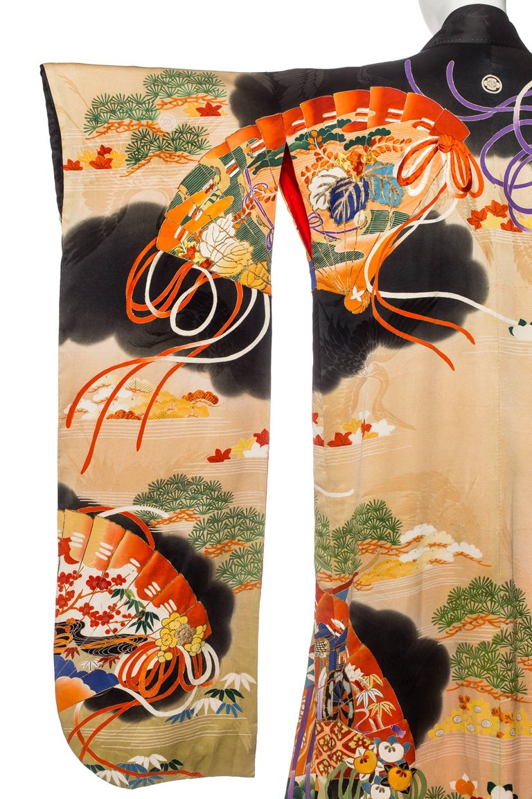 Antique HandPainted Japanese Kimono with Gold and Silk Embroidery For