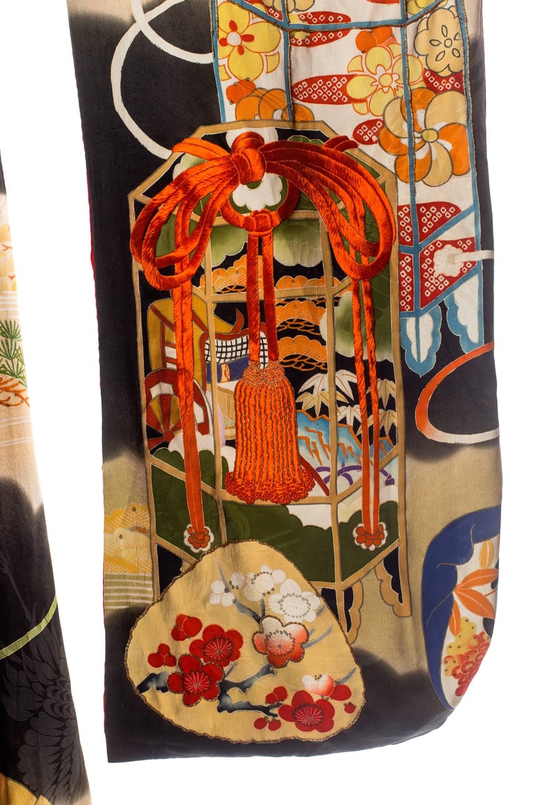 Antique HandPainted Japanese Kimono with Gold and Silk Embroidery For