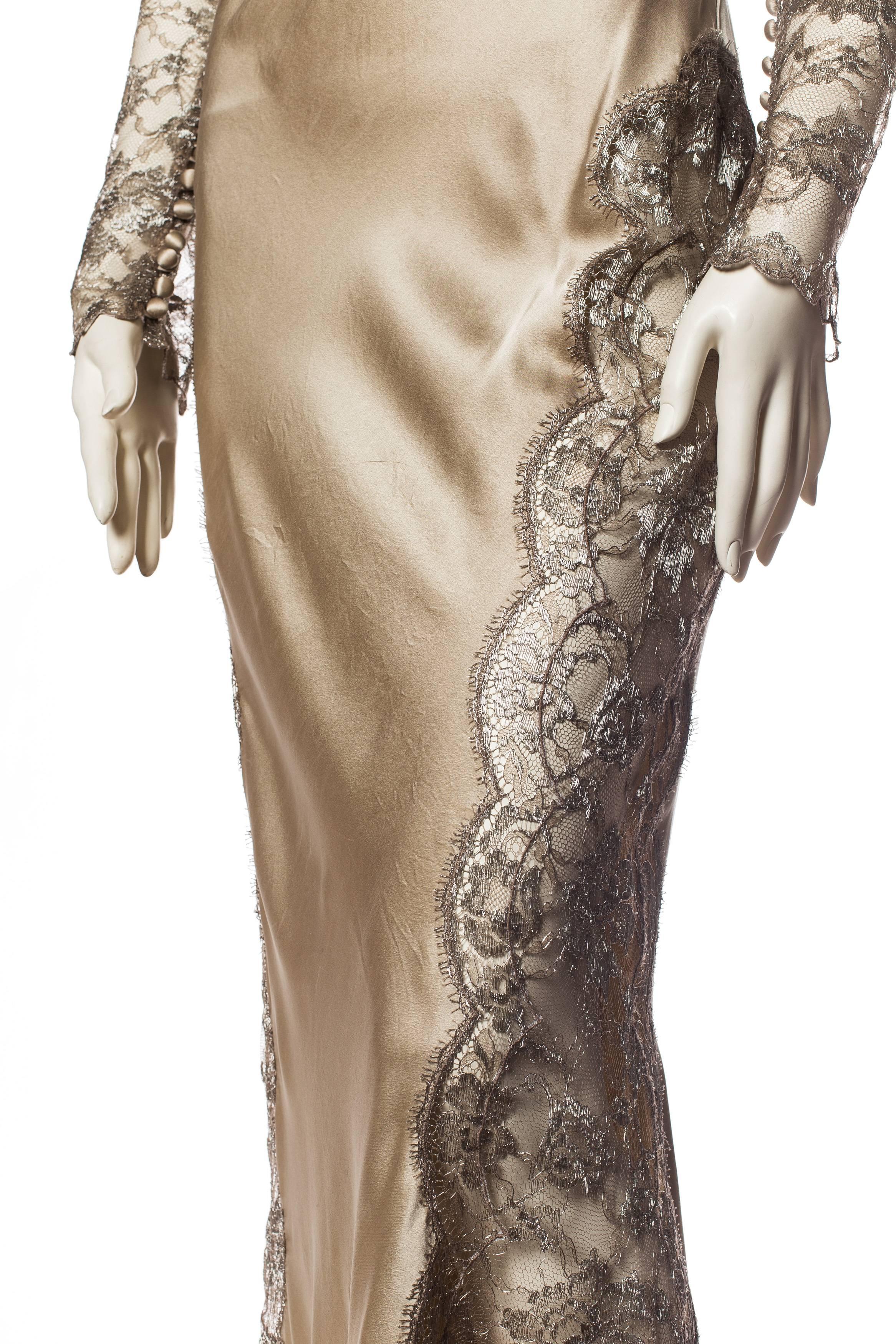 Richard Tyler Washed Silk And Lace Bias Cut Gown Dress For Sale 4
