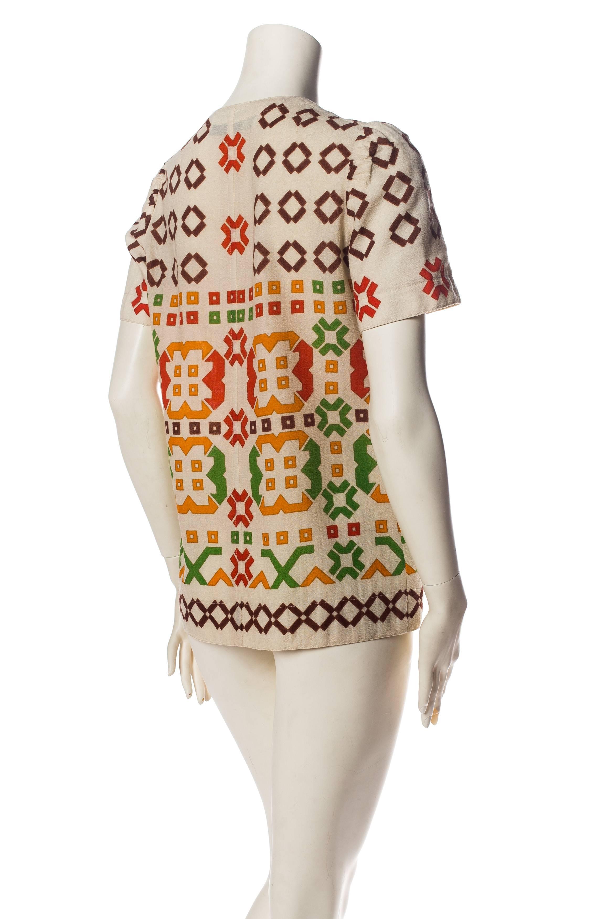 Women's 1960S LANVIN Haute Couture Wool Crepe Mod Geometric Top