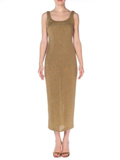 Bruce Oldfield Gold Knit Bodycon Sparkle Disco 90s Dress