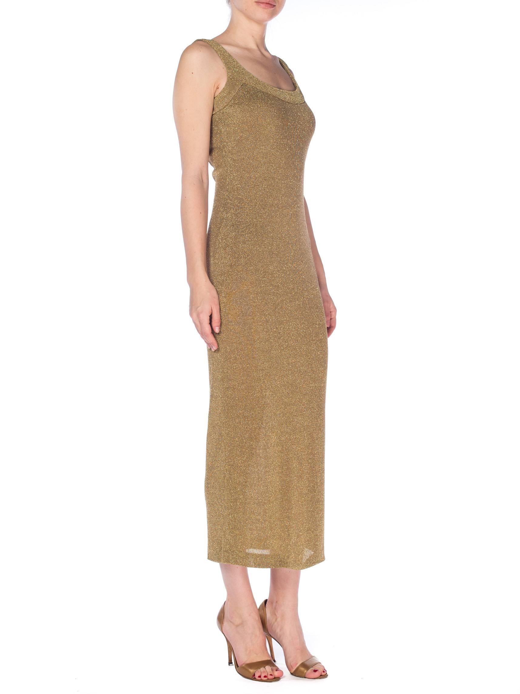 Brown Bruce Oldfield Gold Knit Bodycon Sparkle Disco 90s Dress