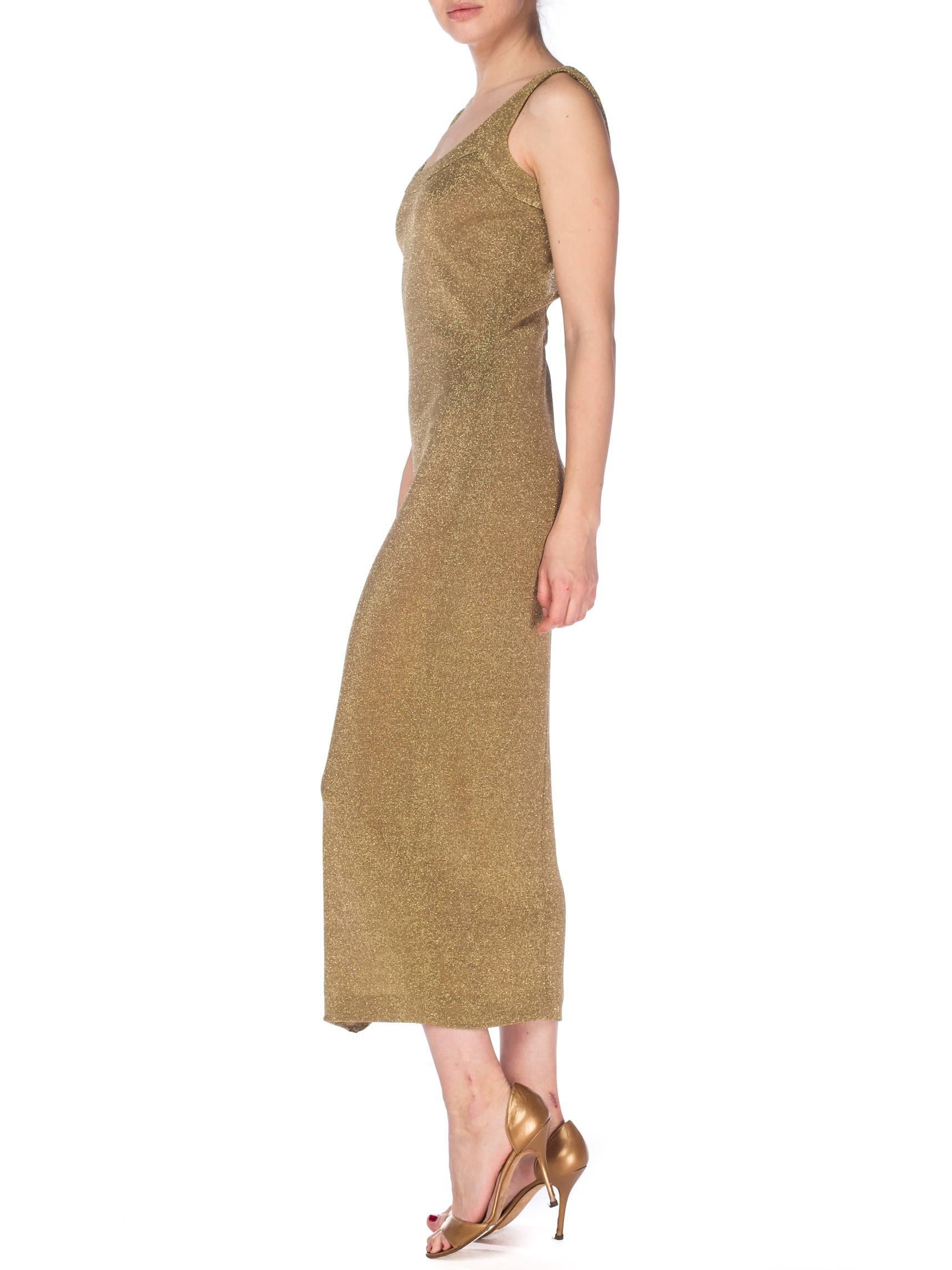Bruce Oldfield Gold Knit Bodycon Sparkle Disco 90s Dress In Excellent Condition In New York, NY