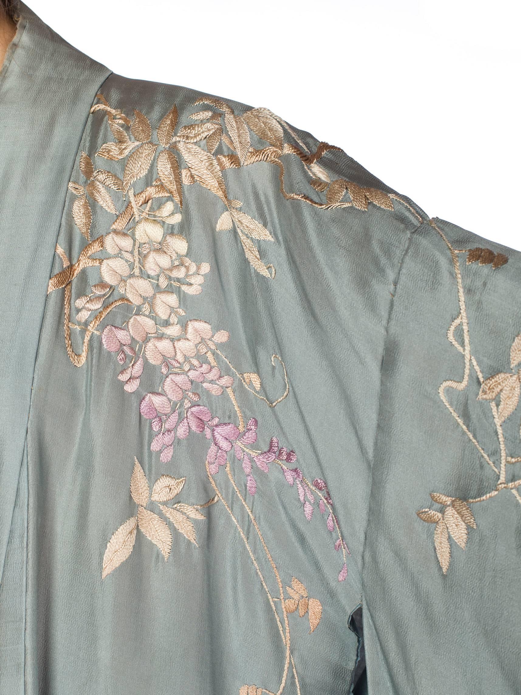 Gray Edwardian Hand-Embroidered Kimono