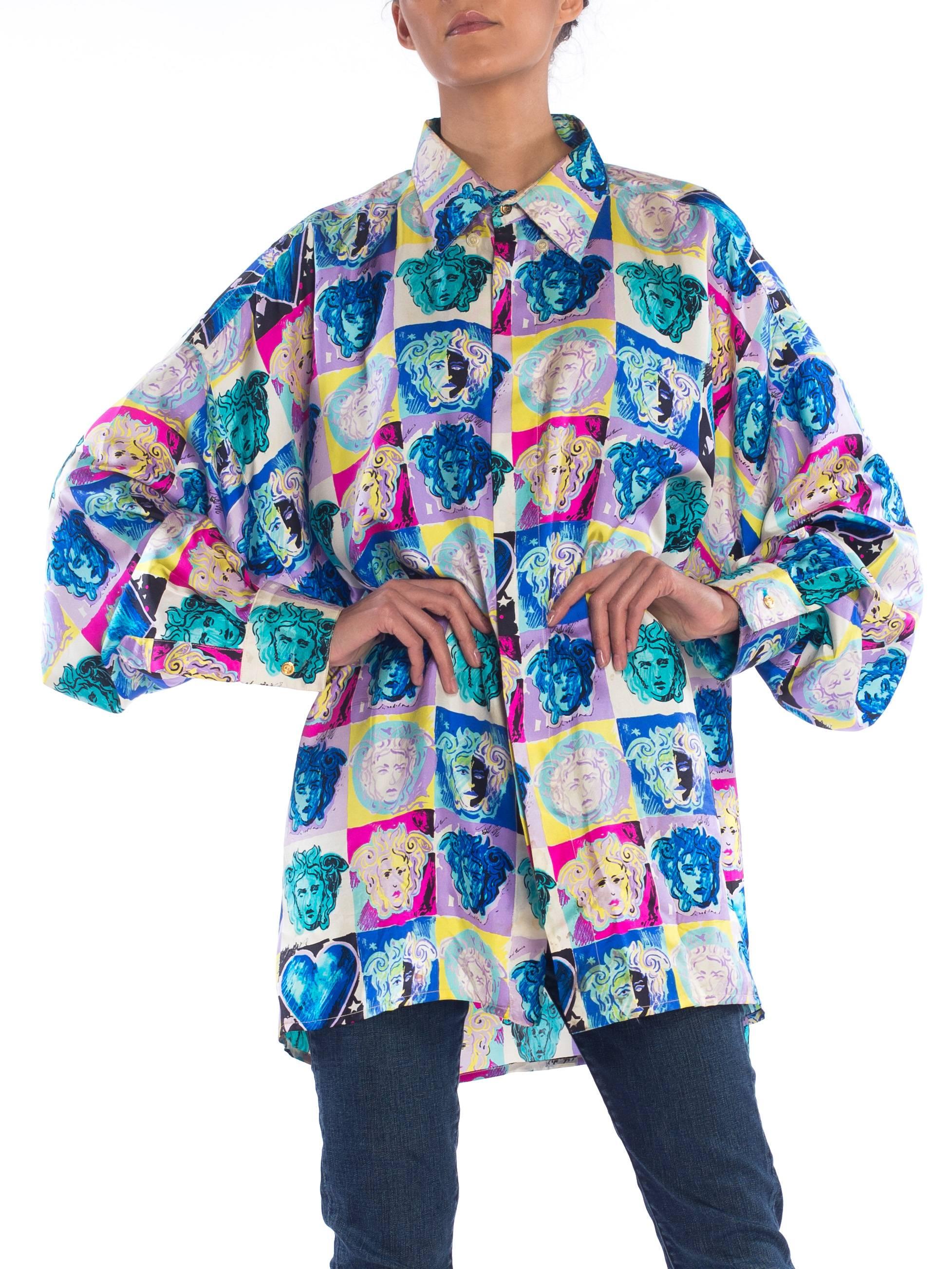 Women's or Men's Gianni Versace Medusa and Heart Print Silk Shirt, 1990s 