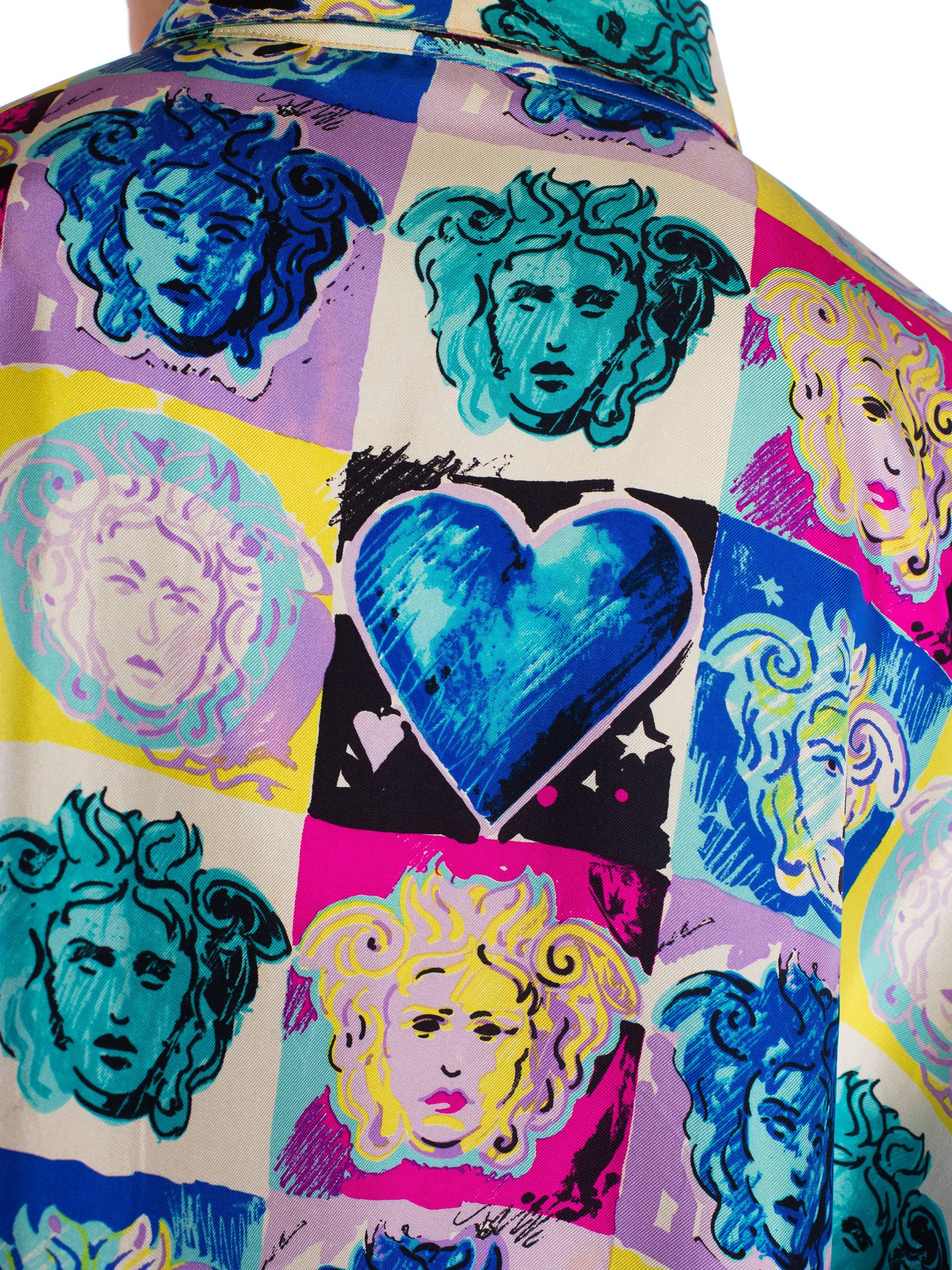 Gianni Versace Medusa and Heart Print Silk Shirt, 1990s  4