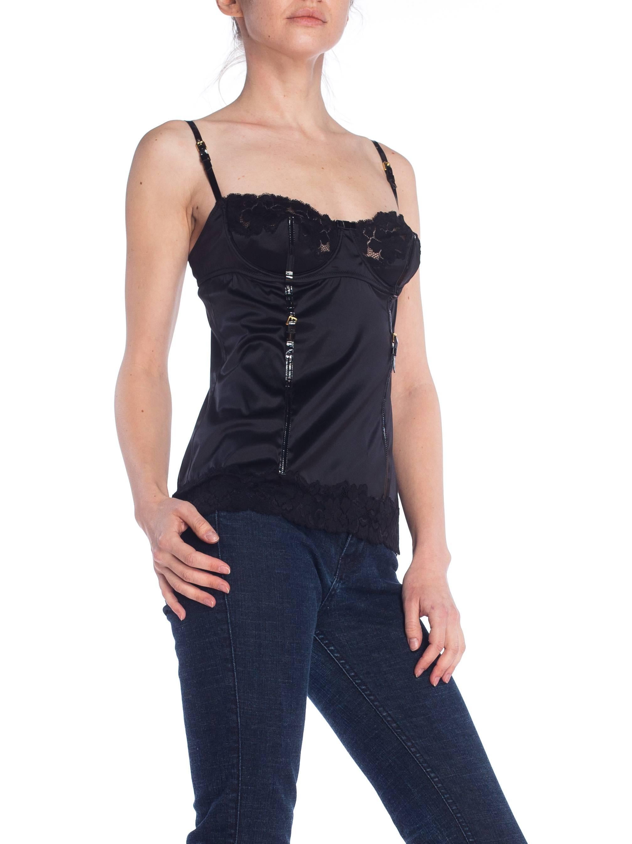 Dolce & Gabbana Silk Cami with Patent Leather and Lace Details 1