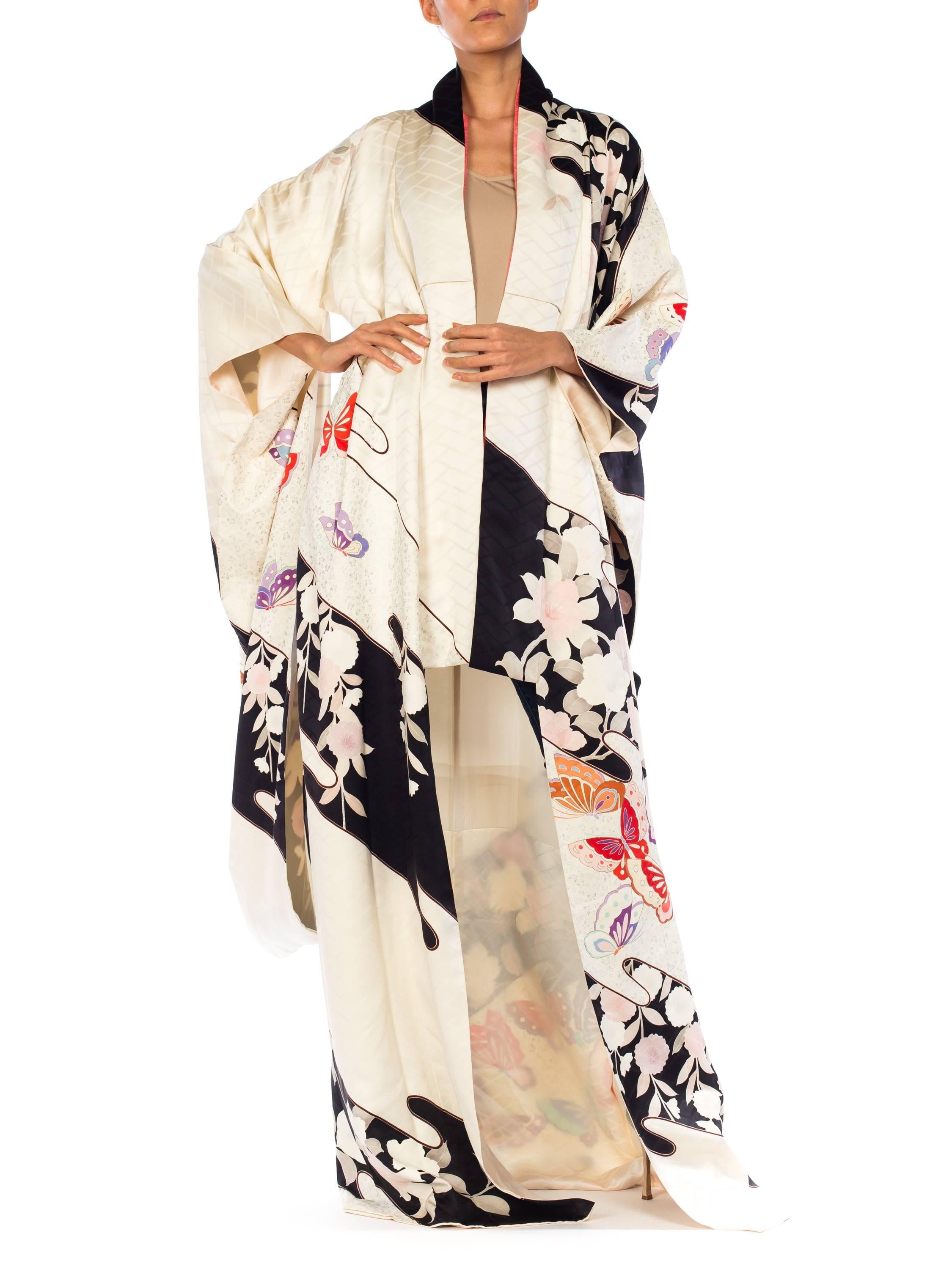 1940 Butterfly Silk Hand-Painted Japanese Kimono