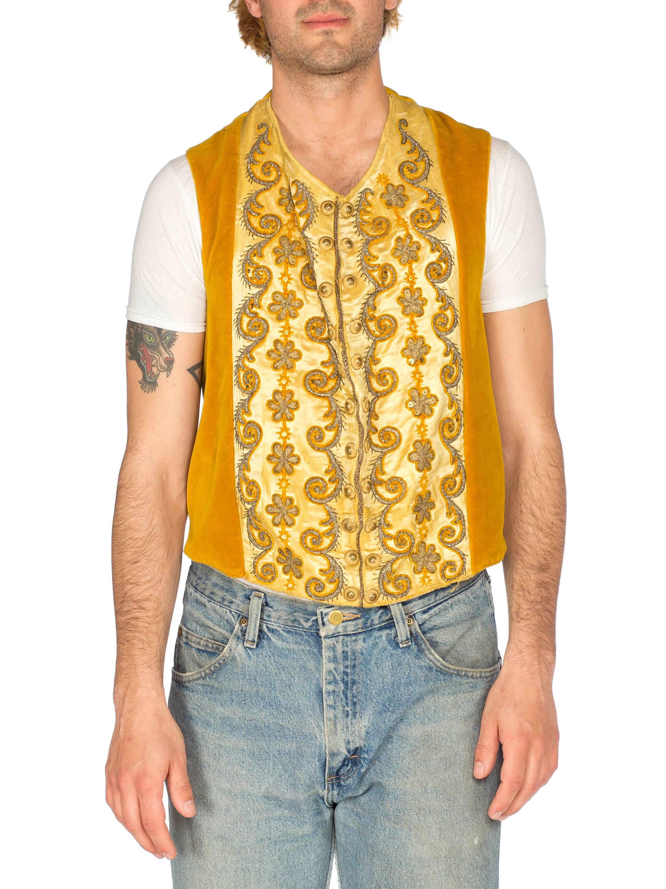 Mens Victorian Velvet and Silk Waistcoat Embroidered in Gold 1