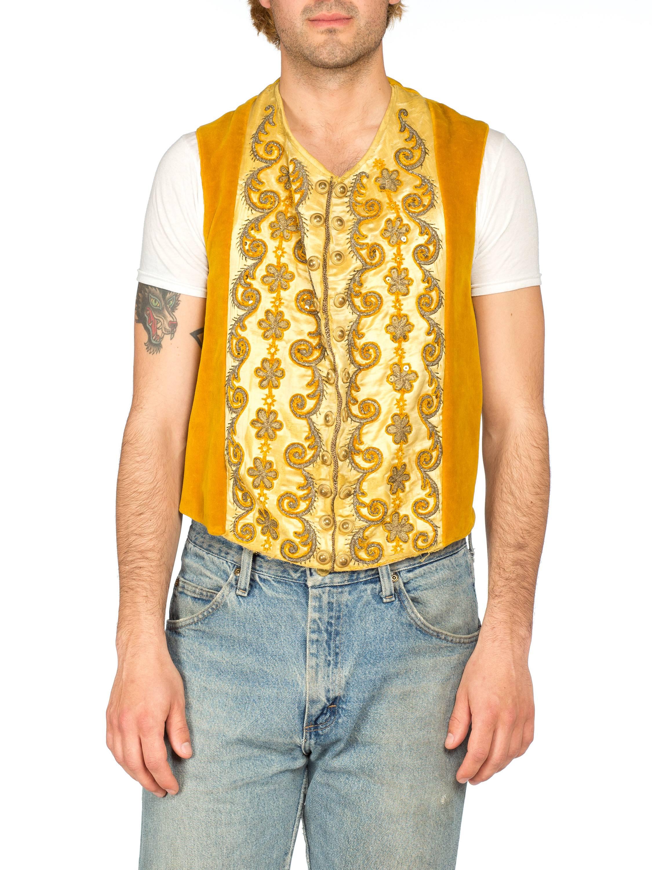 Mens Victorian Velvet and Silk Waistcoat Embroidered in Gold 4