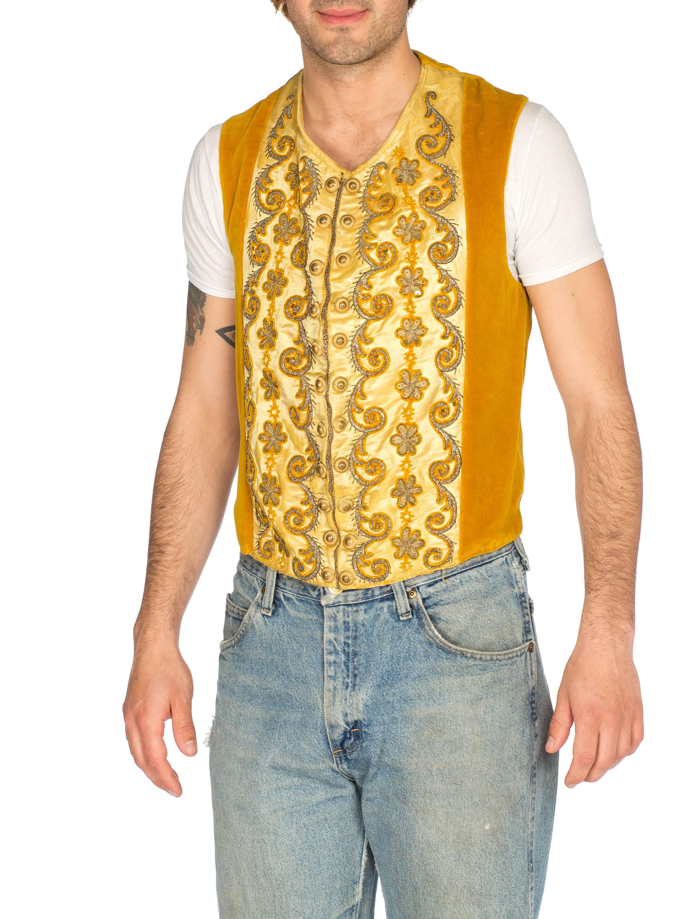 Mens Victorian Velvet and Silk Waistcoat Embroidered in Gold 5