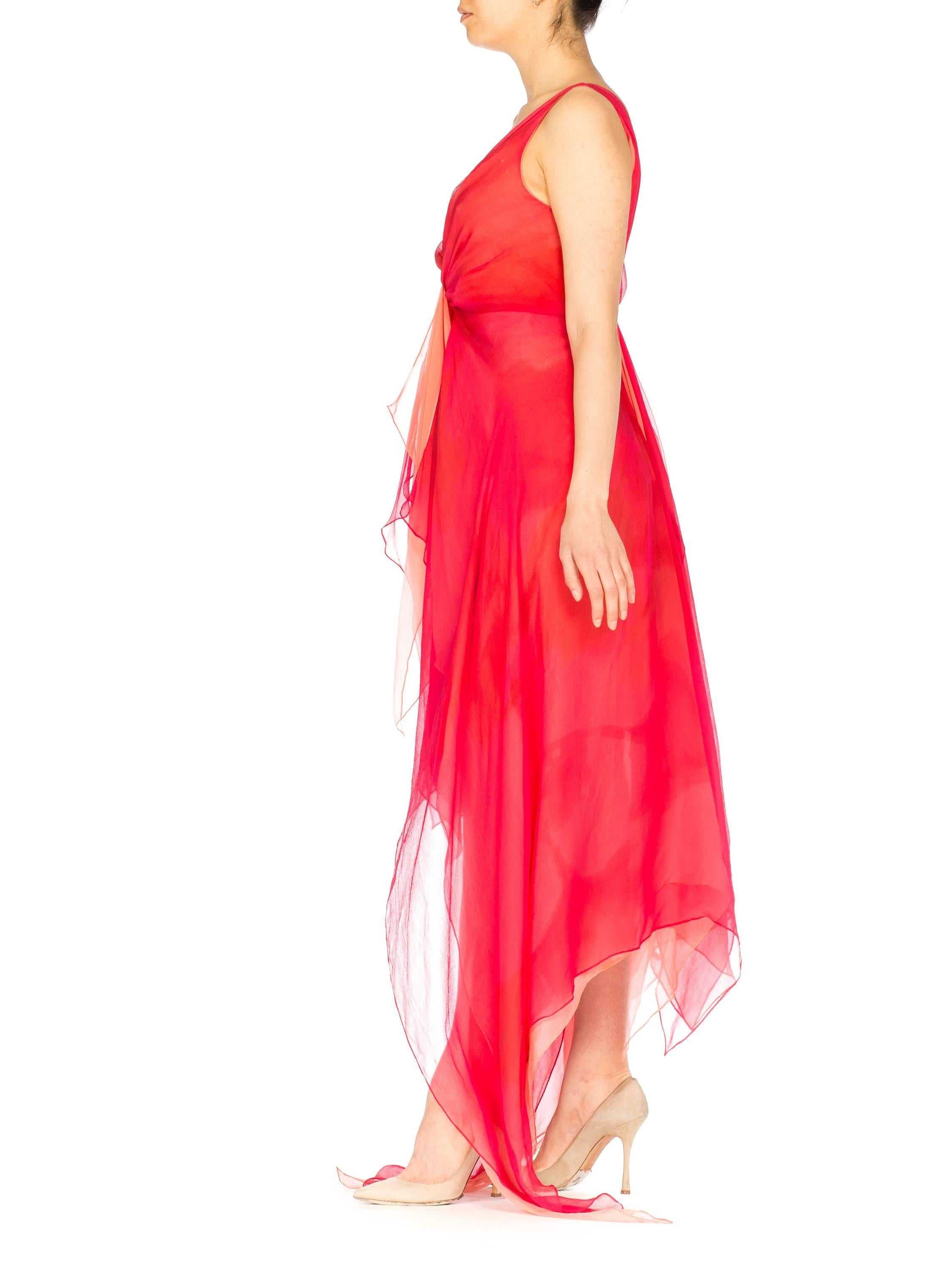 Donna Karan Layers of Red and Pink Chiffon Gown, 1990s  1