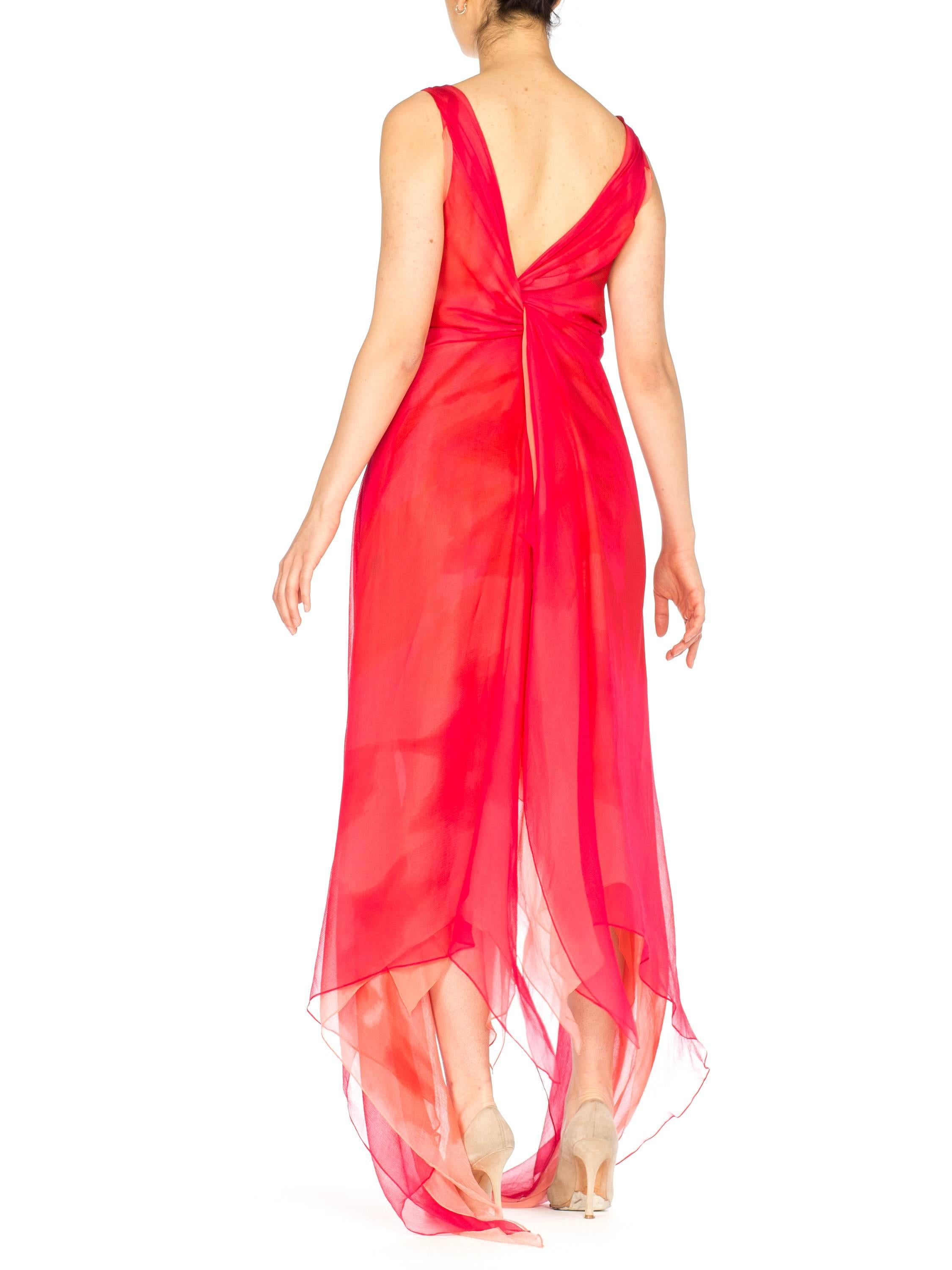 Donna Karan Layers of Red and Pink Chiffon Gown, 1990s  2