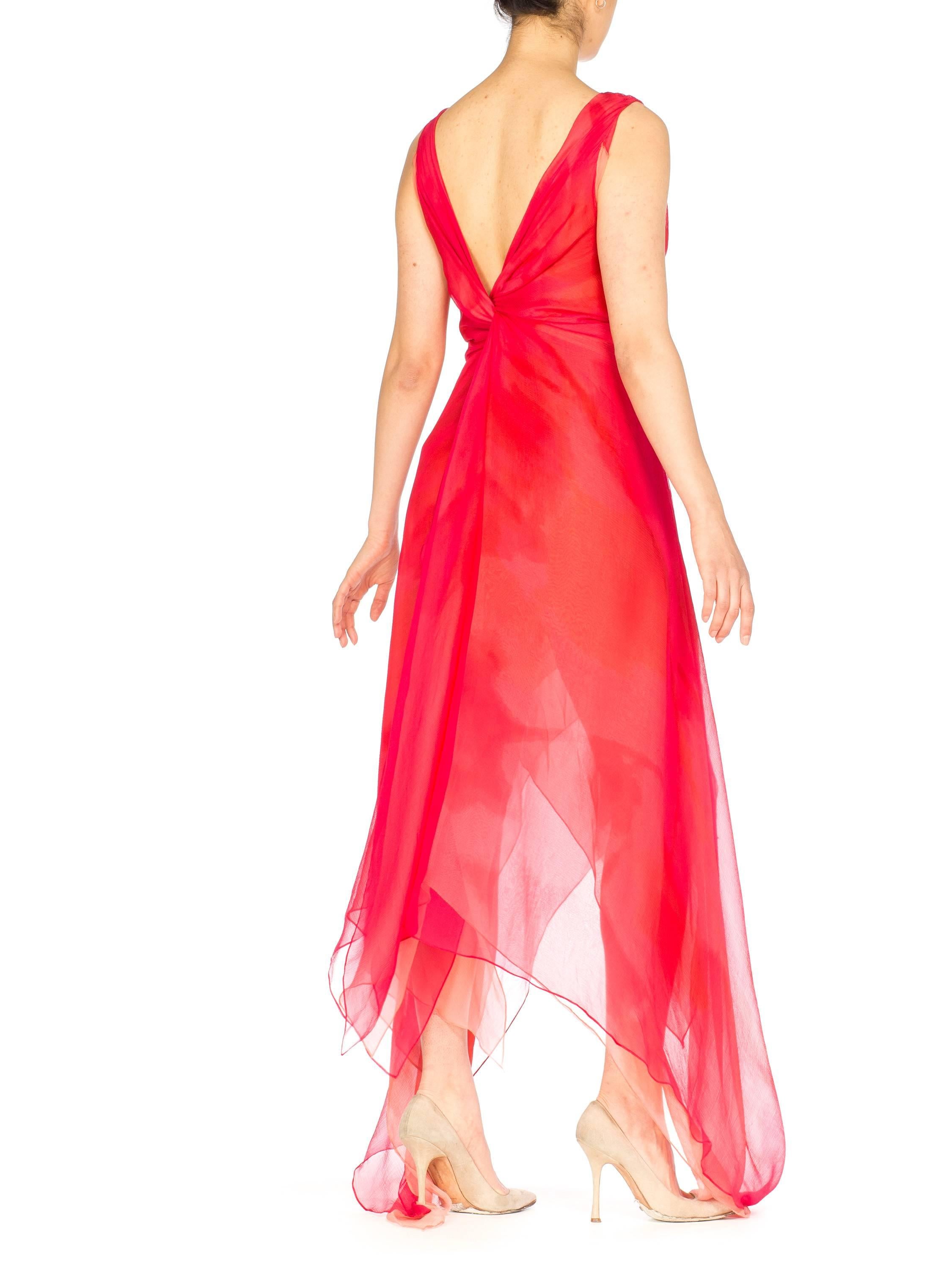 Donna Karan Layers of Red and Pink Chiffon Gown, 1990s  3