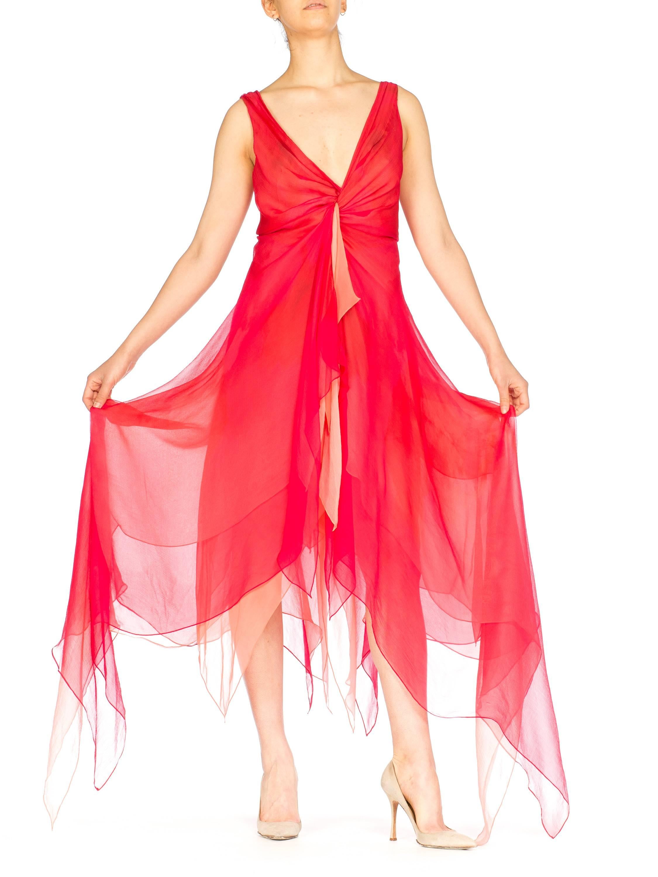 Donna Karan Layers of Red and Pink Chiffon Gown, 1990s  5
