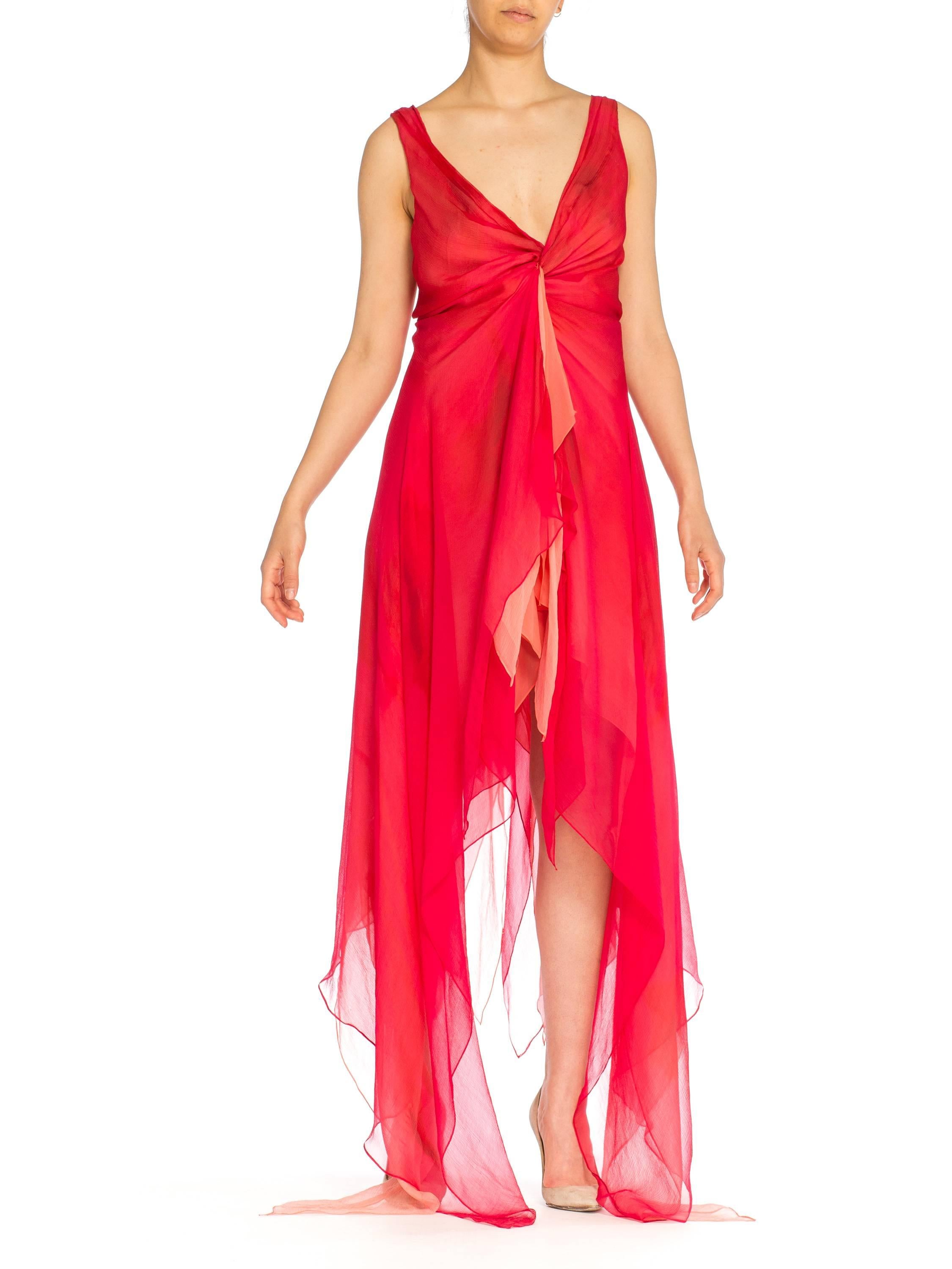 Donna Karan Layers of Red and Pink Chiffon Gown, 1990s  9