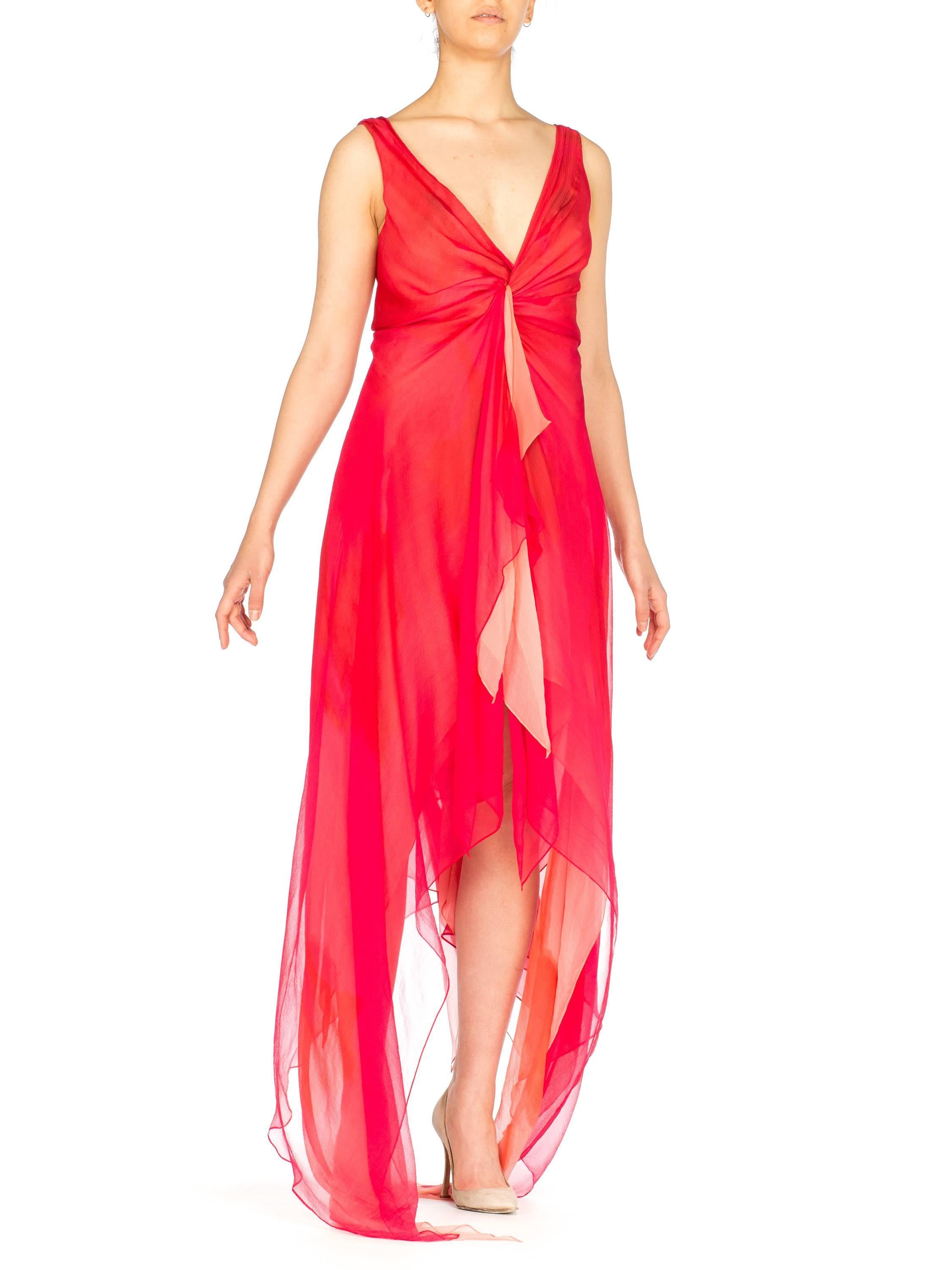 Donna Karan Layers of Red and Pink Chiffon Gown, 1990s  4