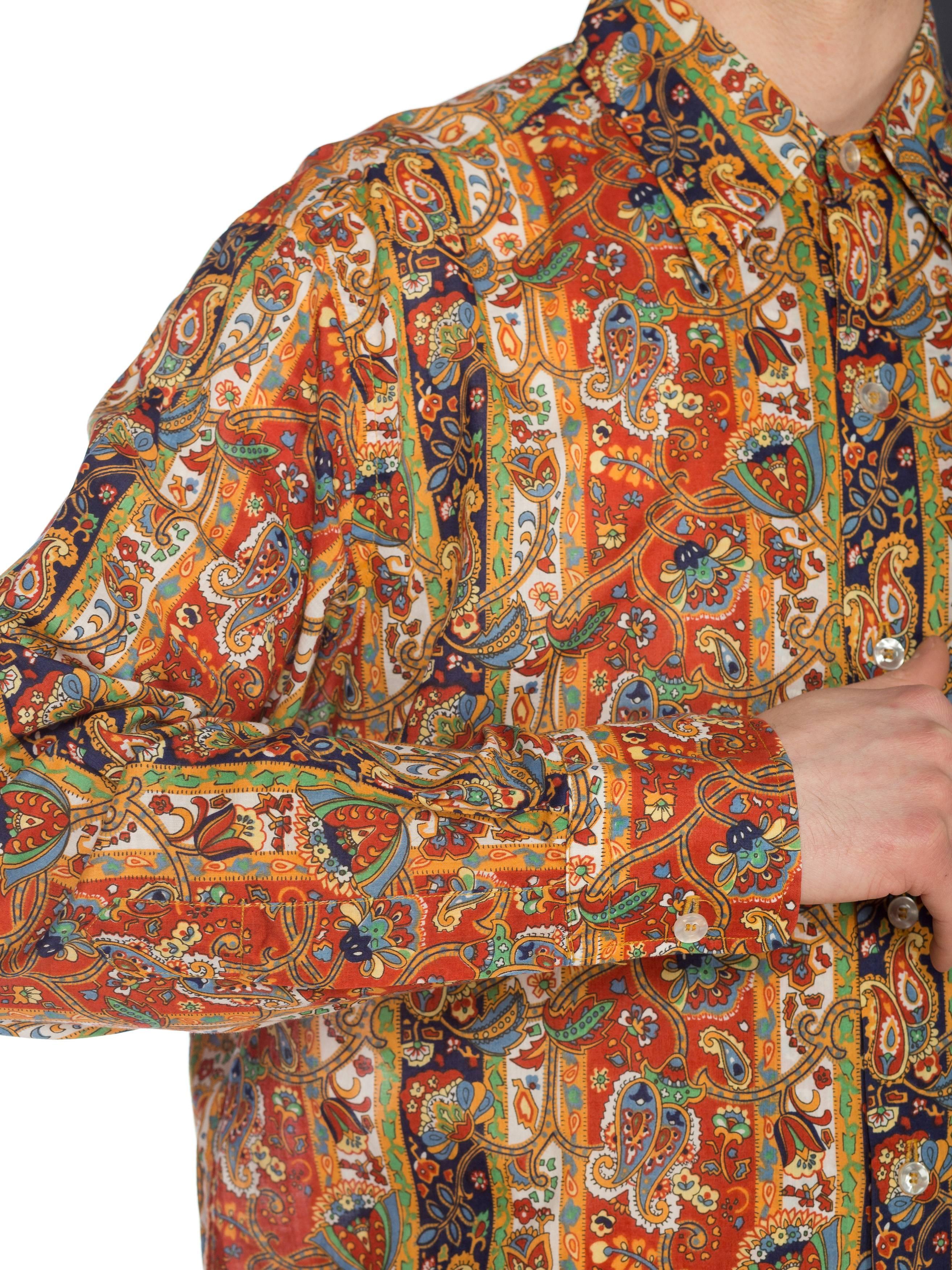 1960s Mens Saks Victorian Paisley Printed Cotton Shirt 4