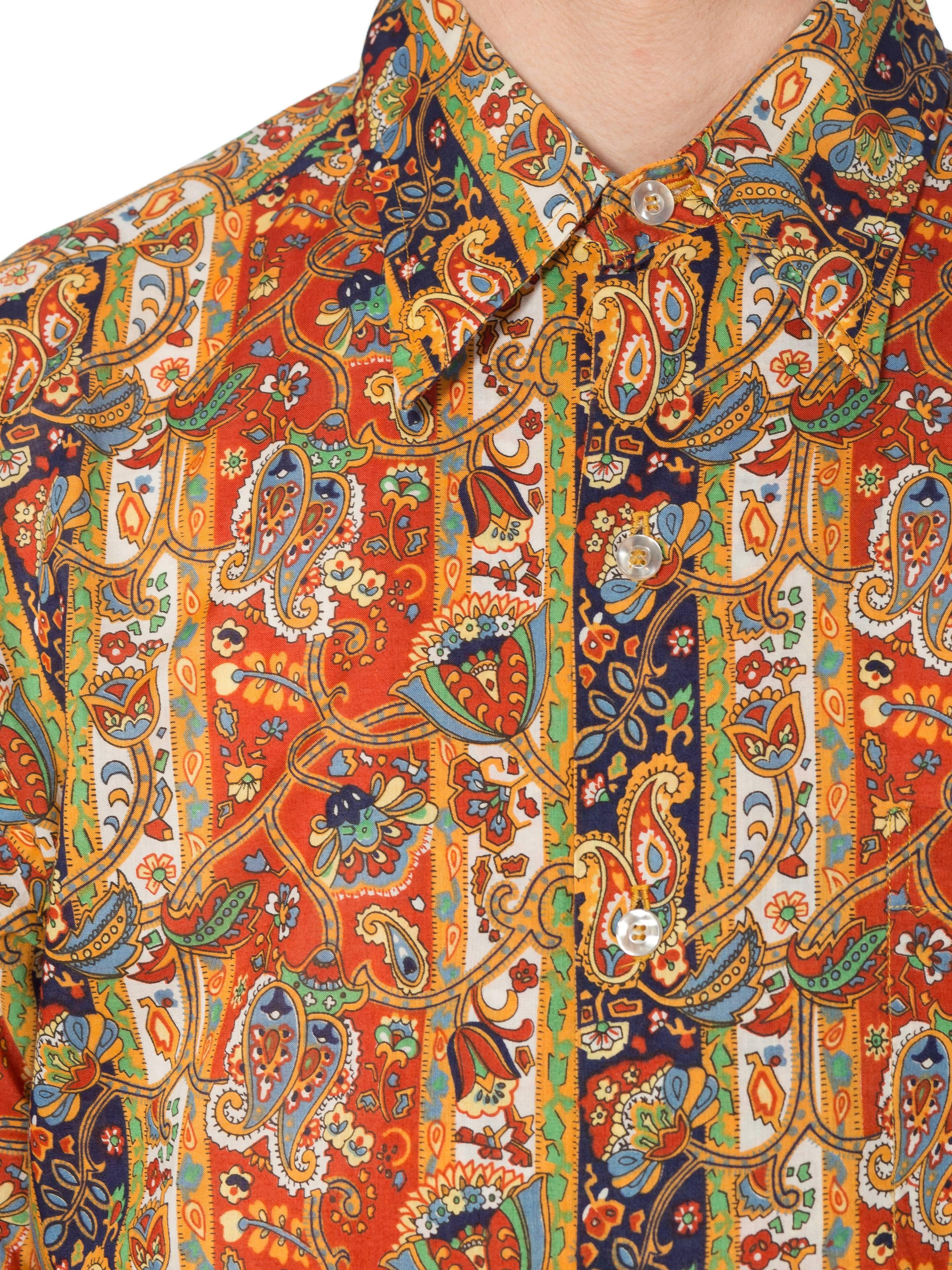 1960s Mens Saks Victorian Paisley Printed Cotton Shirt 3