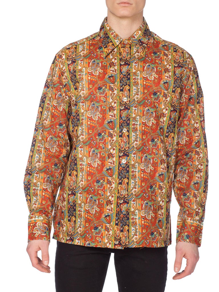 1960s Mens Saks Victorian Paisley Printed Cotton Shirt at 1stDibs 1960's mens shirts